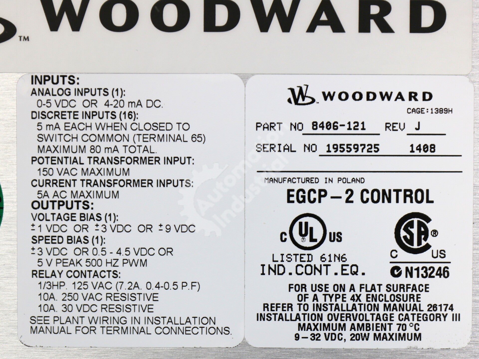 8406-121 By Woodward EGCP-2 Digital Generator Controller NSFP