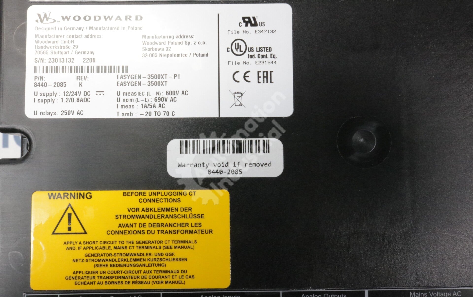 8440-2085 By Woodward EASYGEN-3500XT-P1 24VDC Operator Interface NSFP
