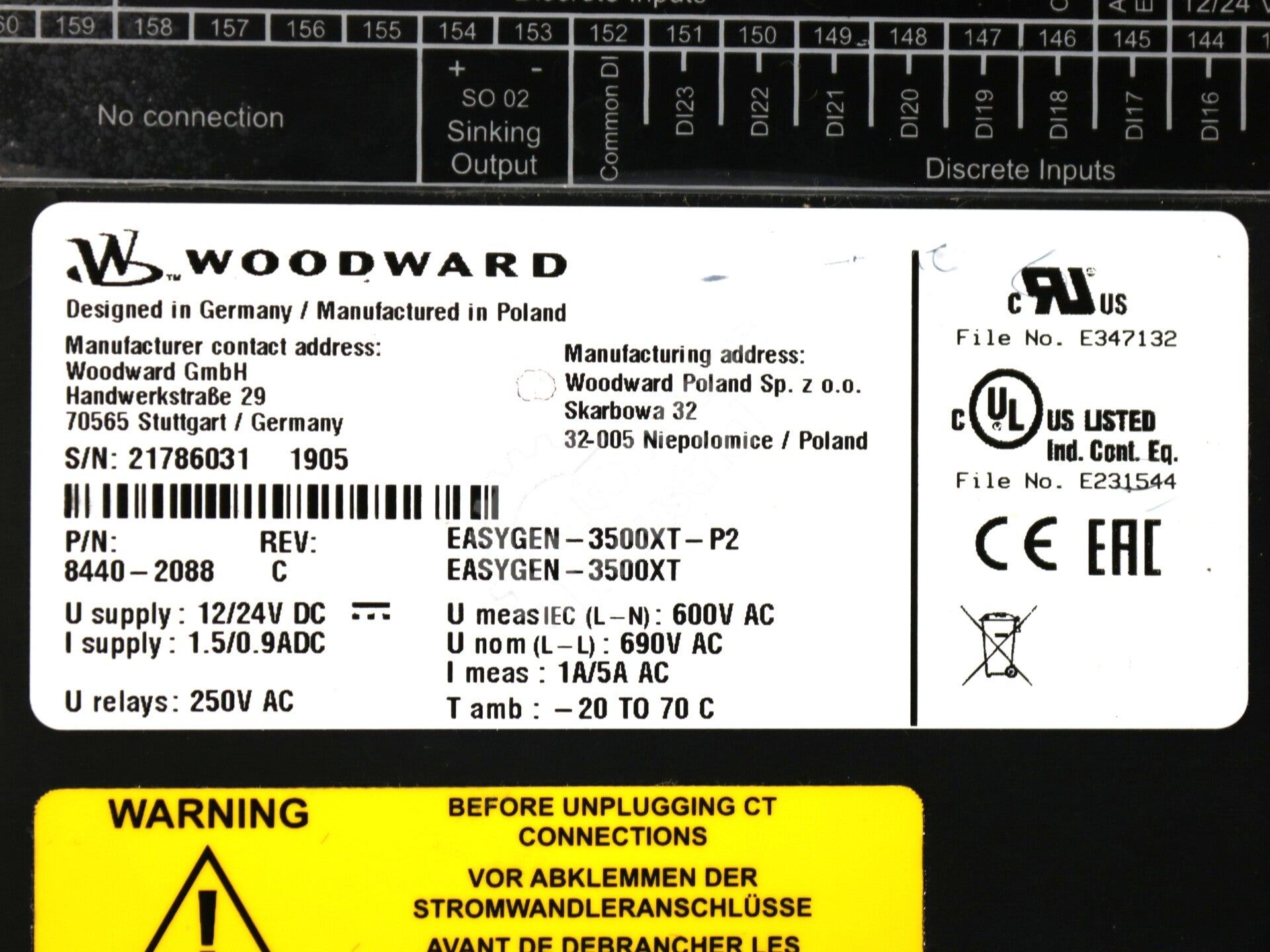 8440-2085 By Woodward EASYGEN-3500XT-P1 Pushbutton Generator Control Module