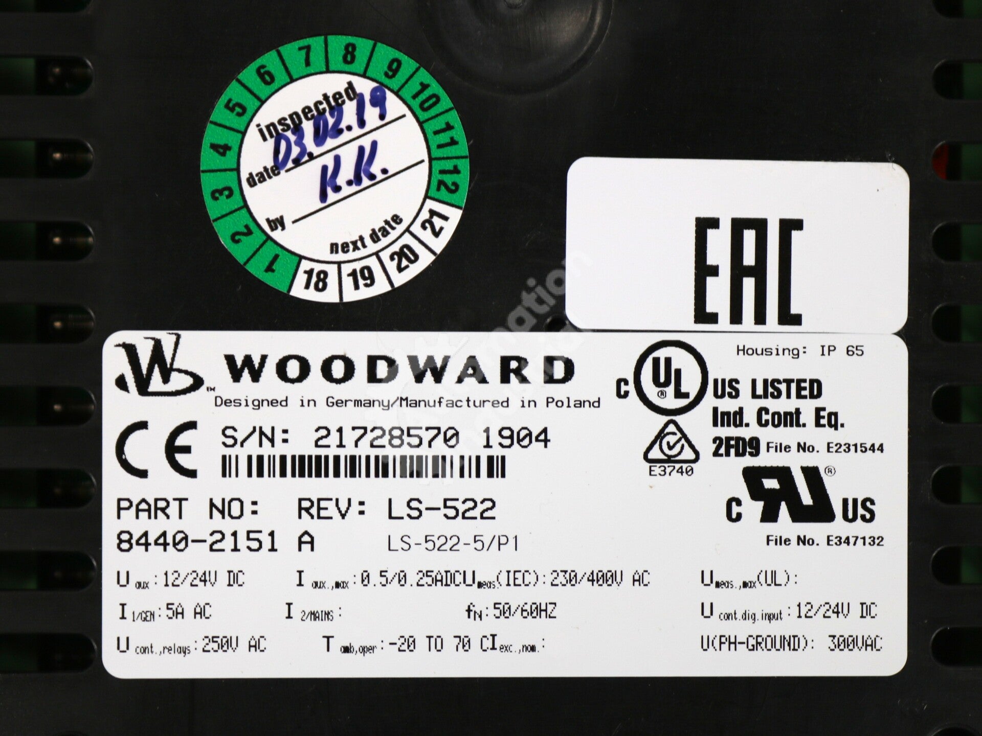 8440-2151 By Woodward LS-522-5/P1 Circuit Breaker Control Module NSFP