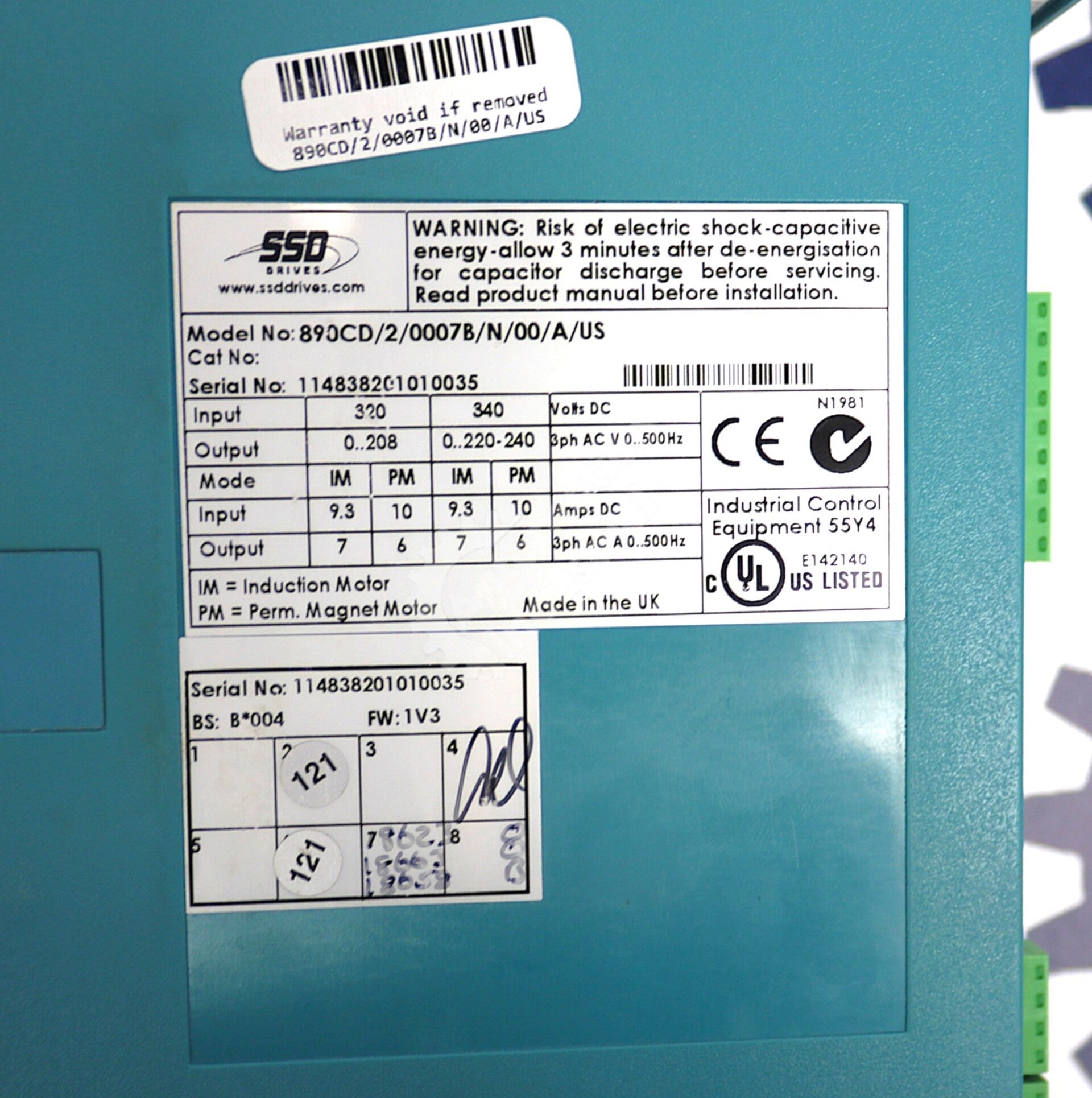 890CD/2/0007B/N/00/A/US By Parker Computers 7AMP 230VAC Variable Frequency Drive