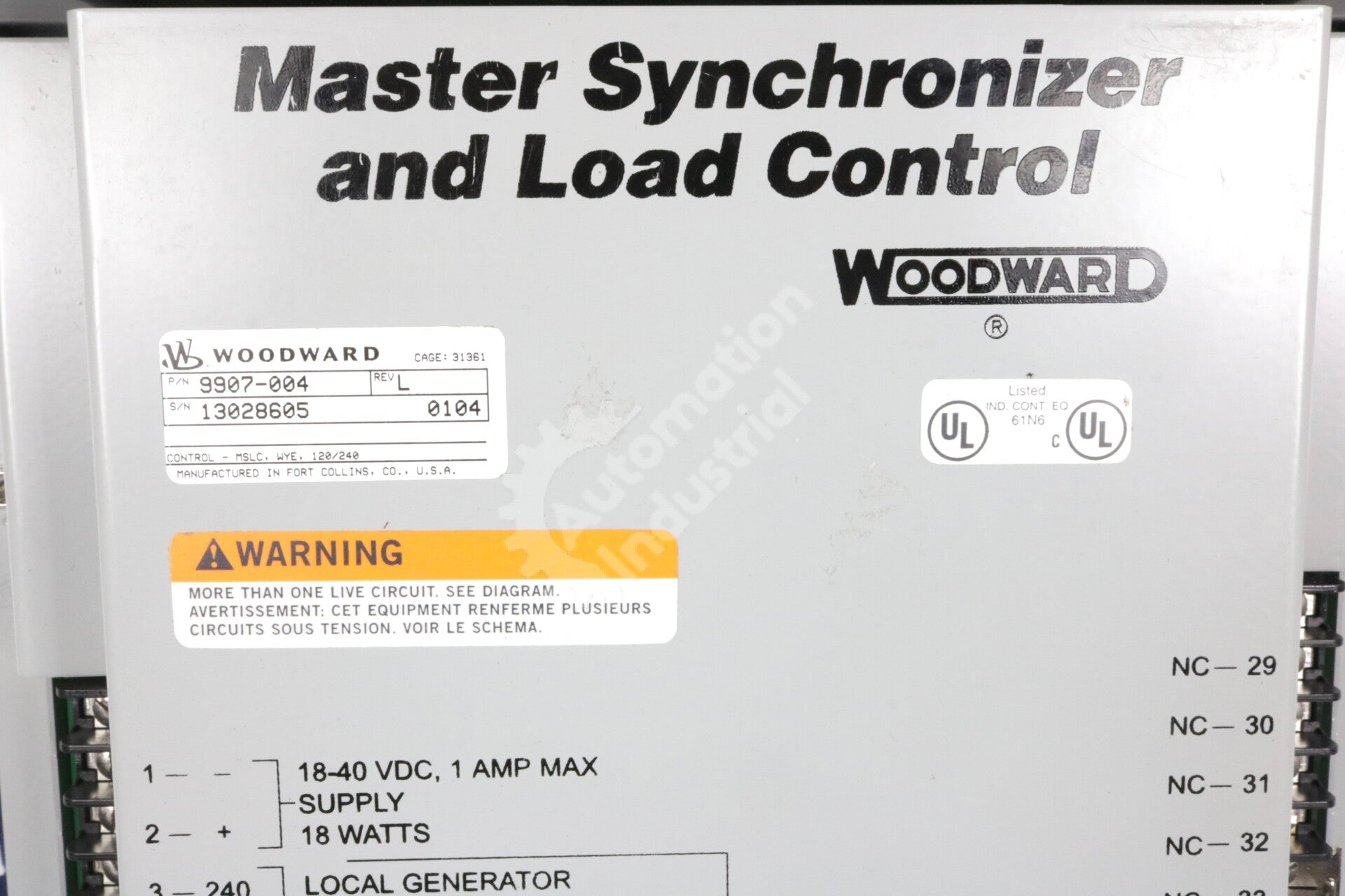 9907-004 By Woodward MSLC Master Synchronizer and Load Control