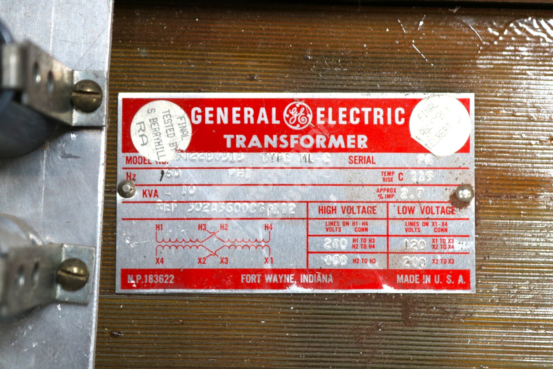 9T22B4313 By General Electric 10KVA 60Hz 1PH 120-480V Transformer