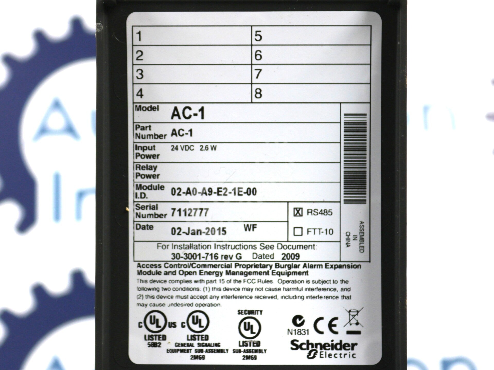 AC-1 By Schneider Electric 24VDC Door Access Control Module NSFP