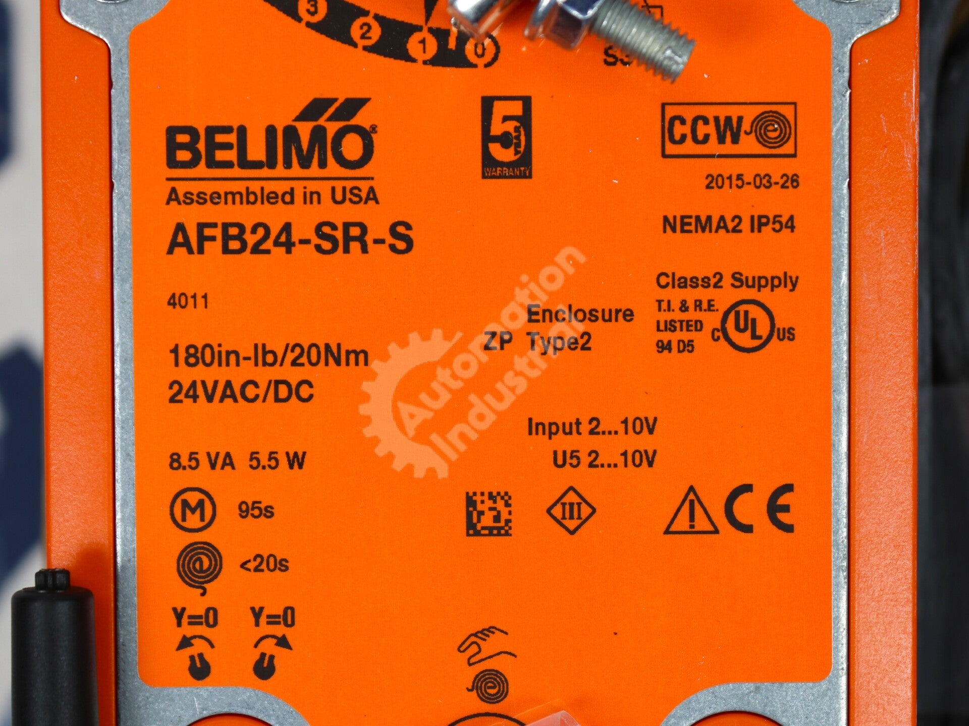 AFB24-SR-S By Belimo 20Nm Spring Return Damper Actuator w/ Aux Switch NSFP