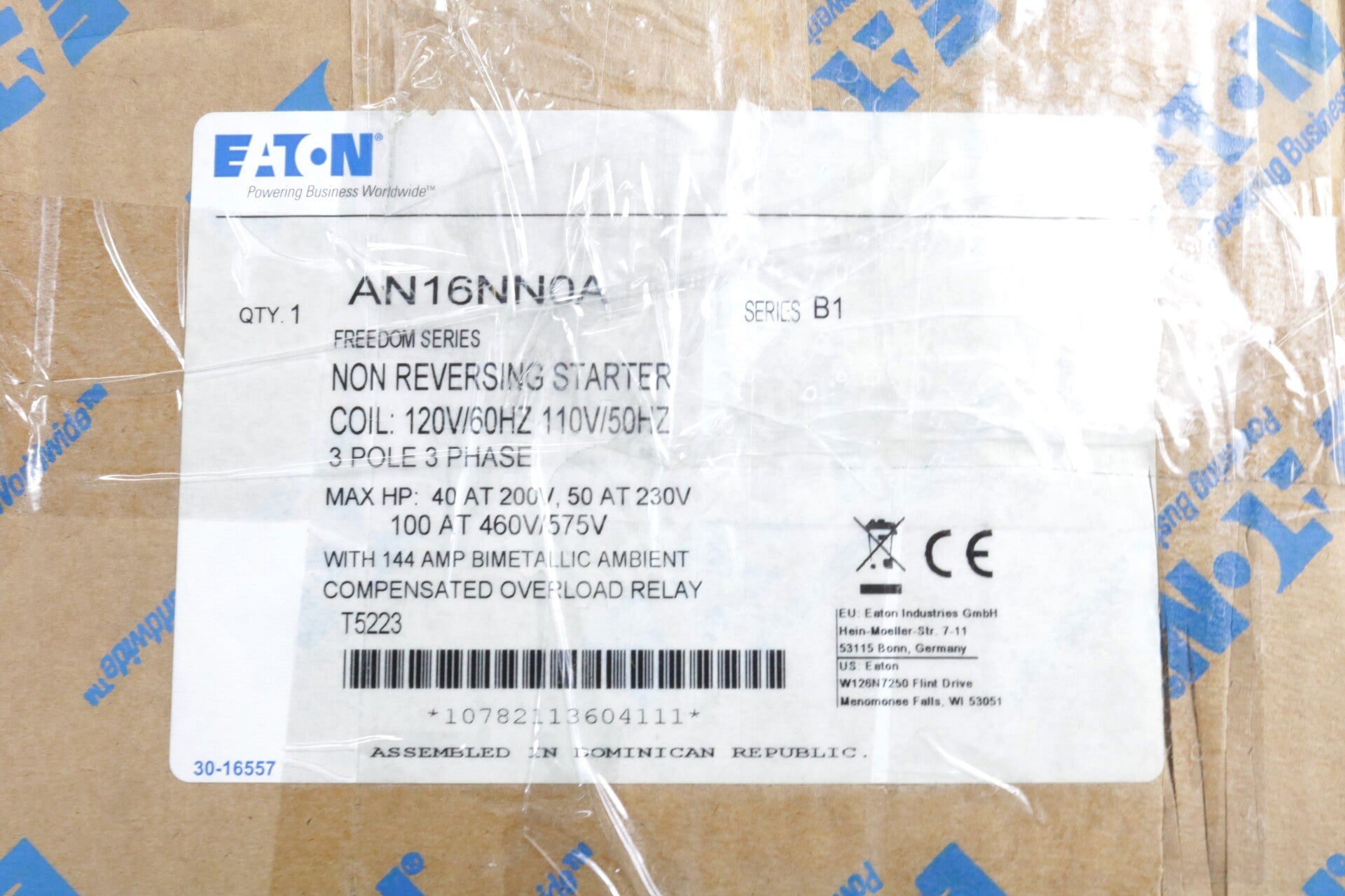 AN16NN0A By Eaton Corporation 100HP 575VAC Non-Combination Motor Starter NSFP