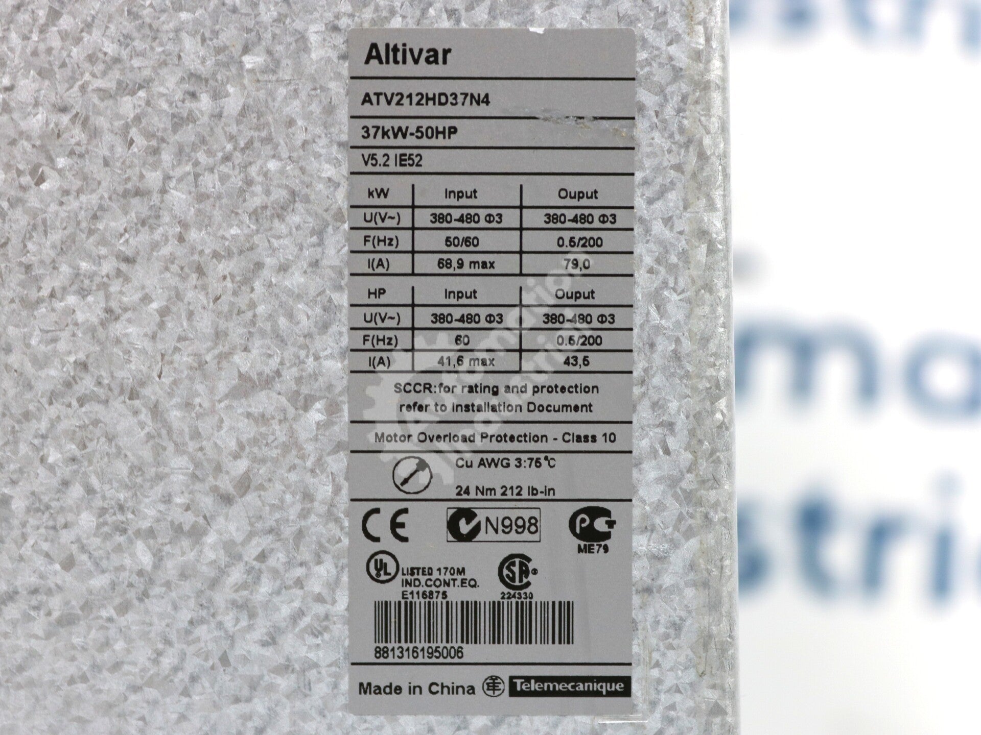 ATV212HD3724 By Schneider Electric 3-Phase 50HP 480VAC Variable Speed Drive