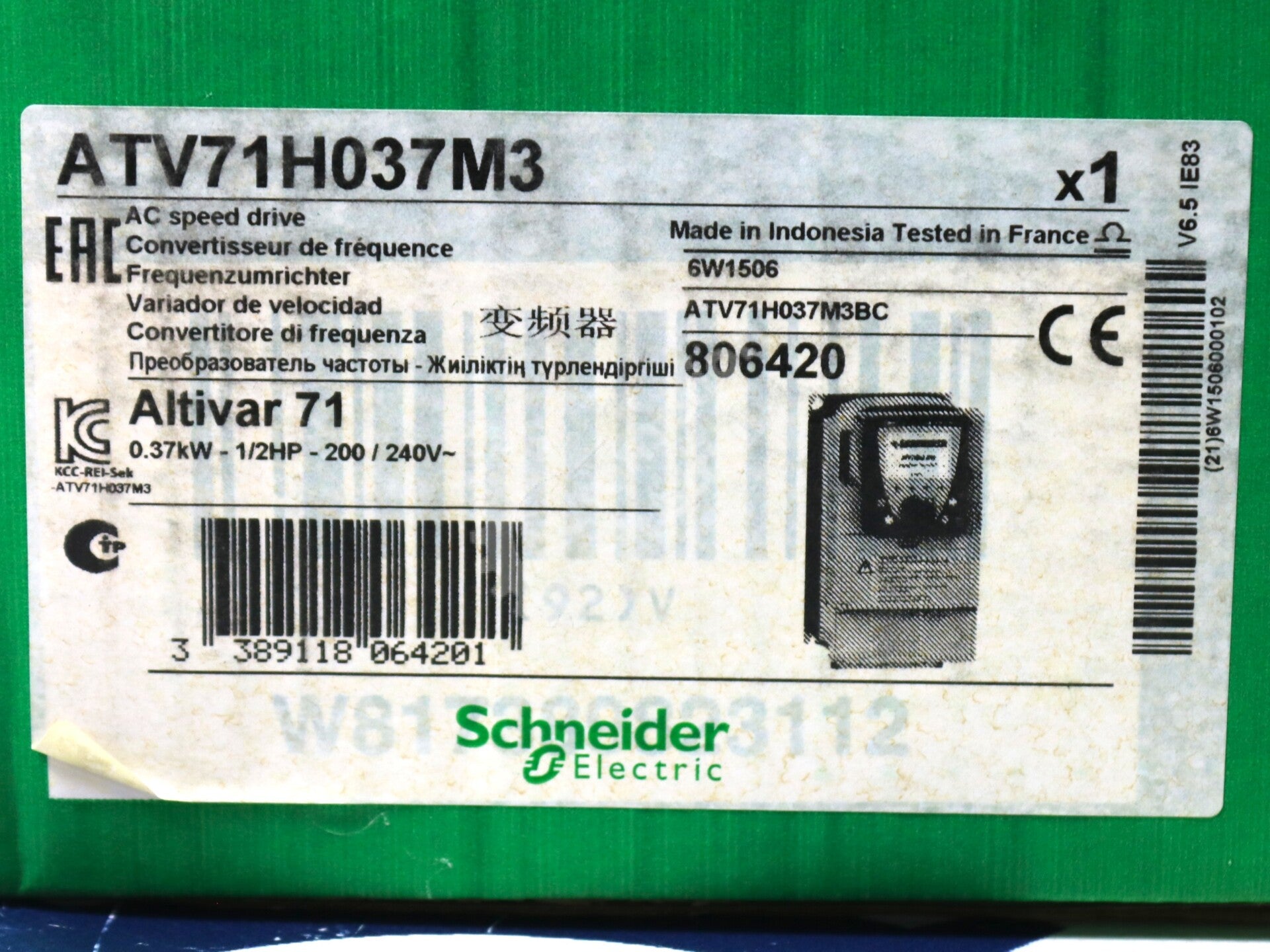 ATV71H037M3 By Schneider Electric Altivar 240VDC 0.5HP Variable Speed Drive NSFP