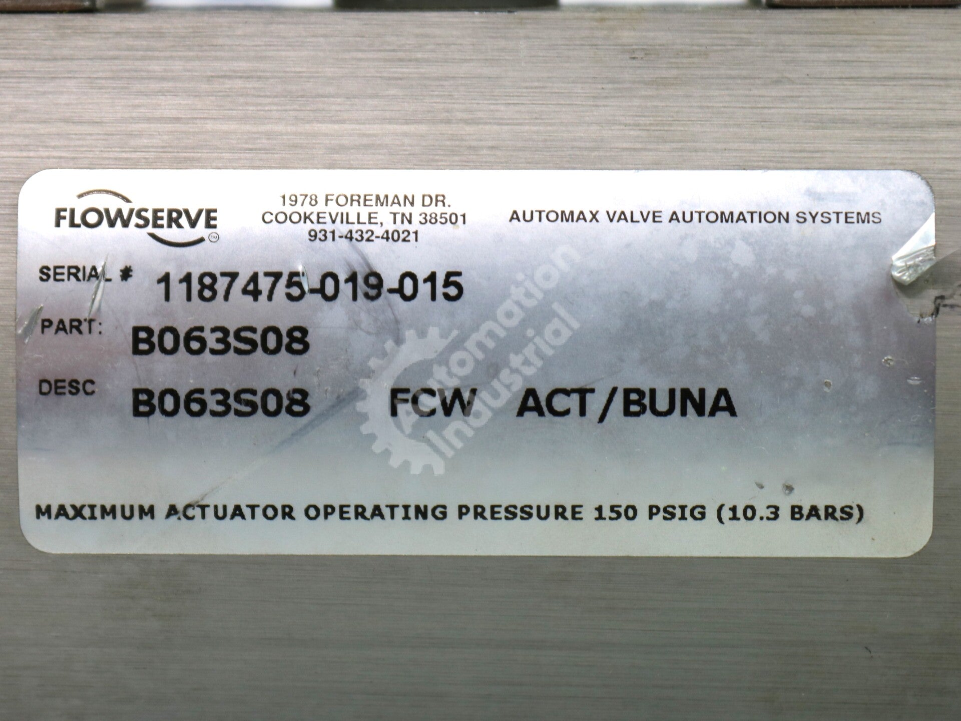 B063S08 By Flowserve Rack and Pinion Double Action Pneumatic Actuator