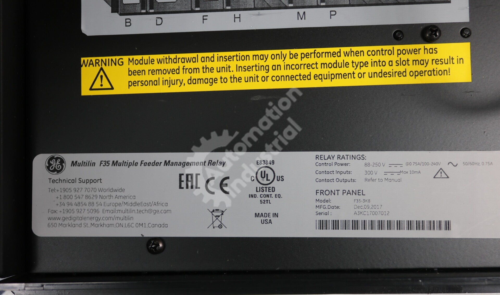 F35-3KB By GE Multilin F35 Feeder Protection System NSFP (No Modules)