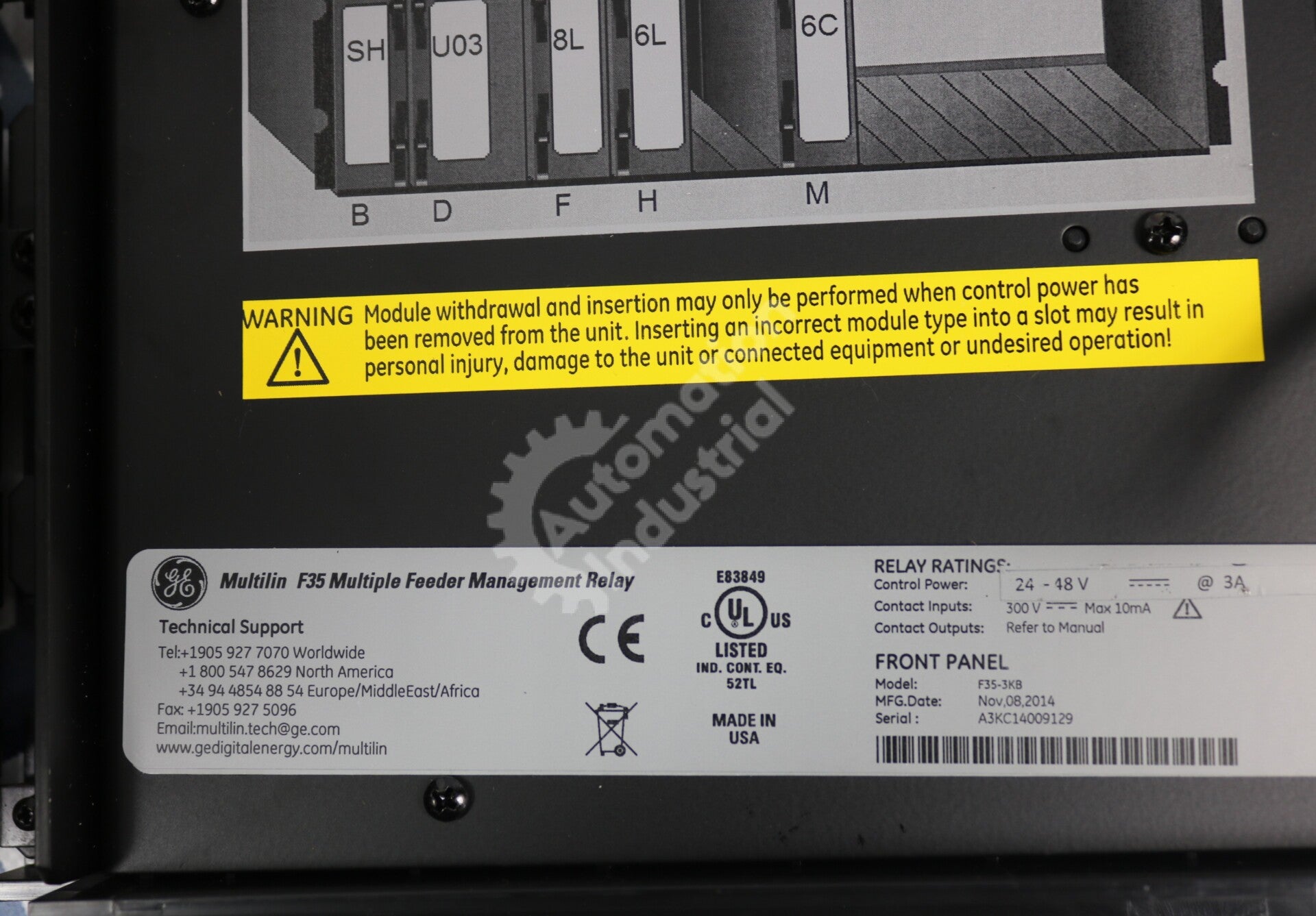 F35-3KB By GE Multilin Feeder Protection System (No Modules)