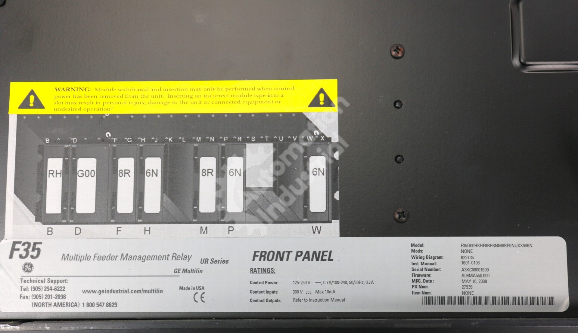 F35G00HKHF8RH6NM8RP6NUXXW6N GE Multilin Multiple Feeder Mgmt Relay (No Modules)