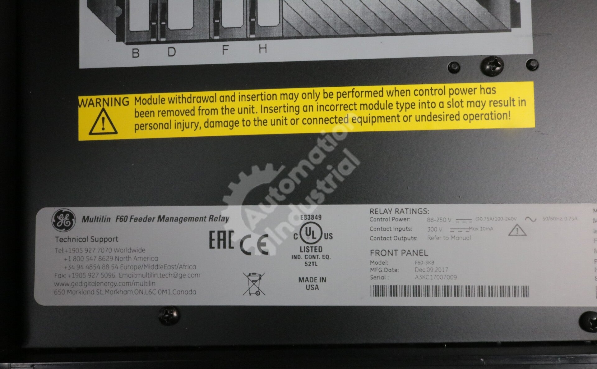 F60-3KB By GE Multilin F60 Feeder Protection System NSFP (No Modules)
