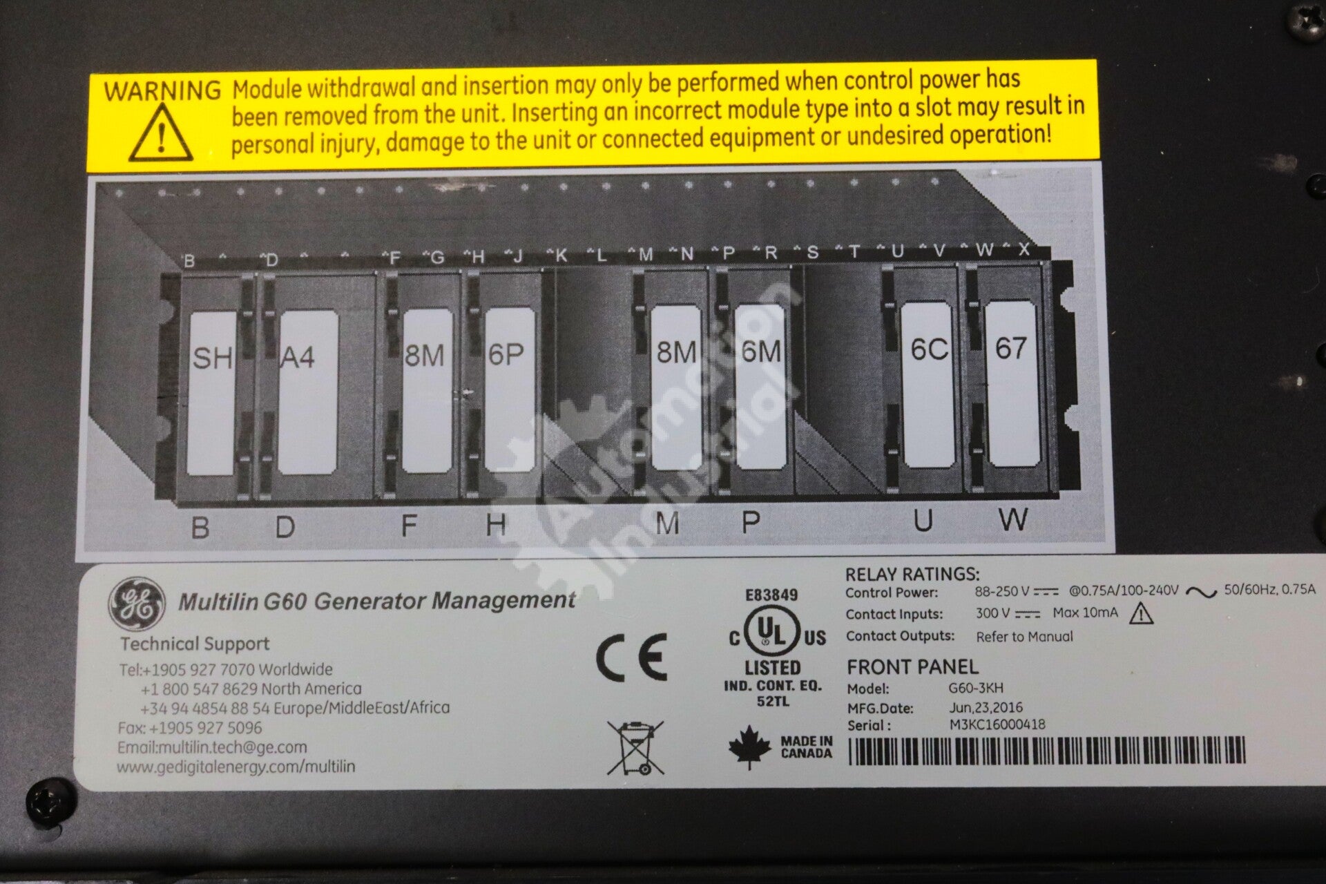 G60-3KH By GE Multilin G60 Generator Protection System (No Modules)