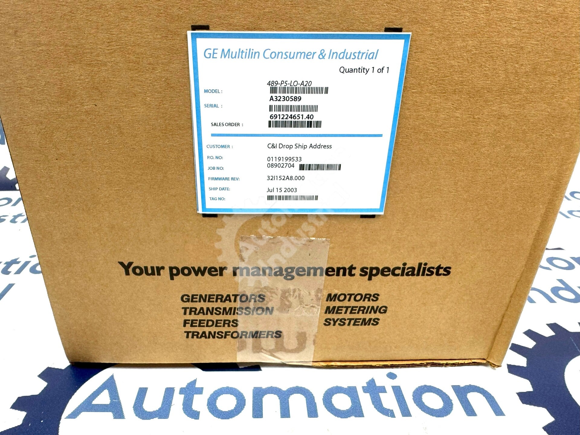 GE Multilin 489-P5-LO-A20 Generator Management Relay