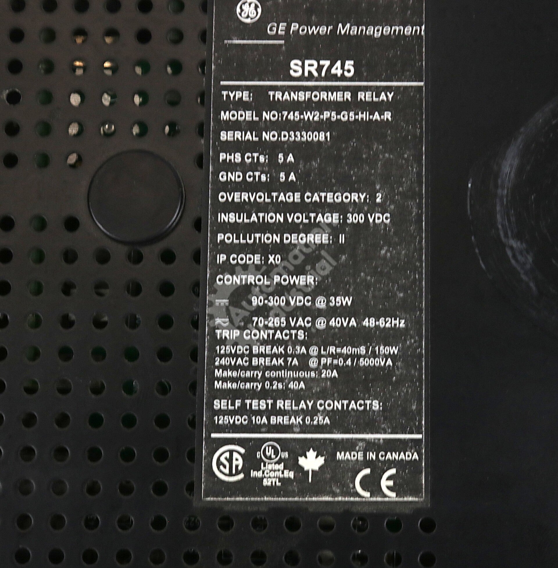745-W2-P5-G5-HI-A-R By GE Multilin 90-300VDC 745 Transformer Protection System