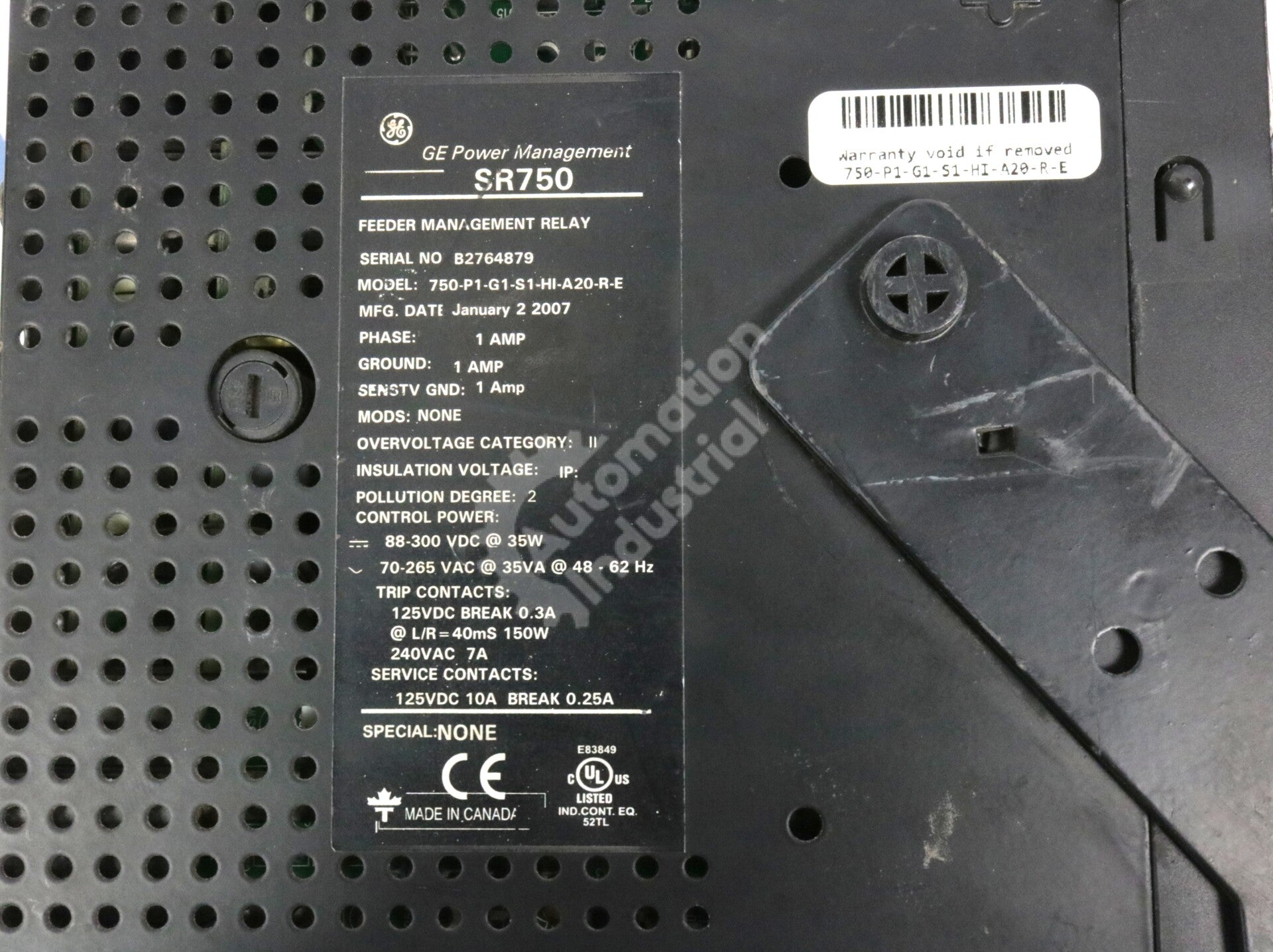 750-P1-G1-S1-HI-A20-R-E By GE Multilin Feeder Management Relay