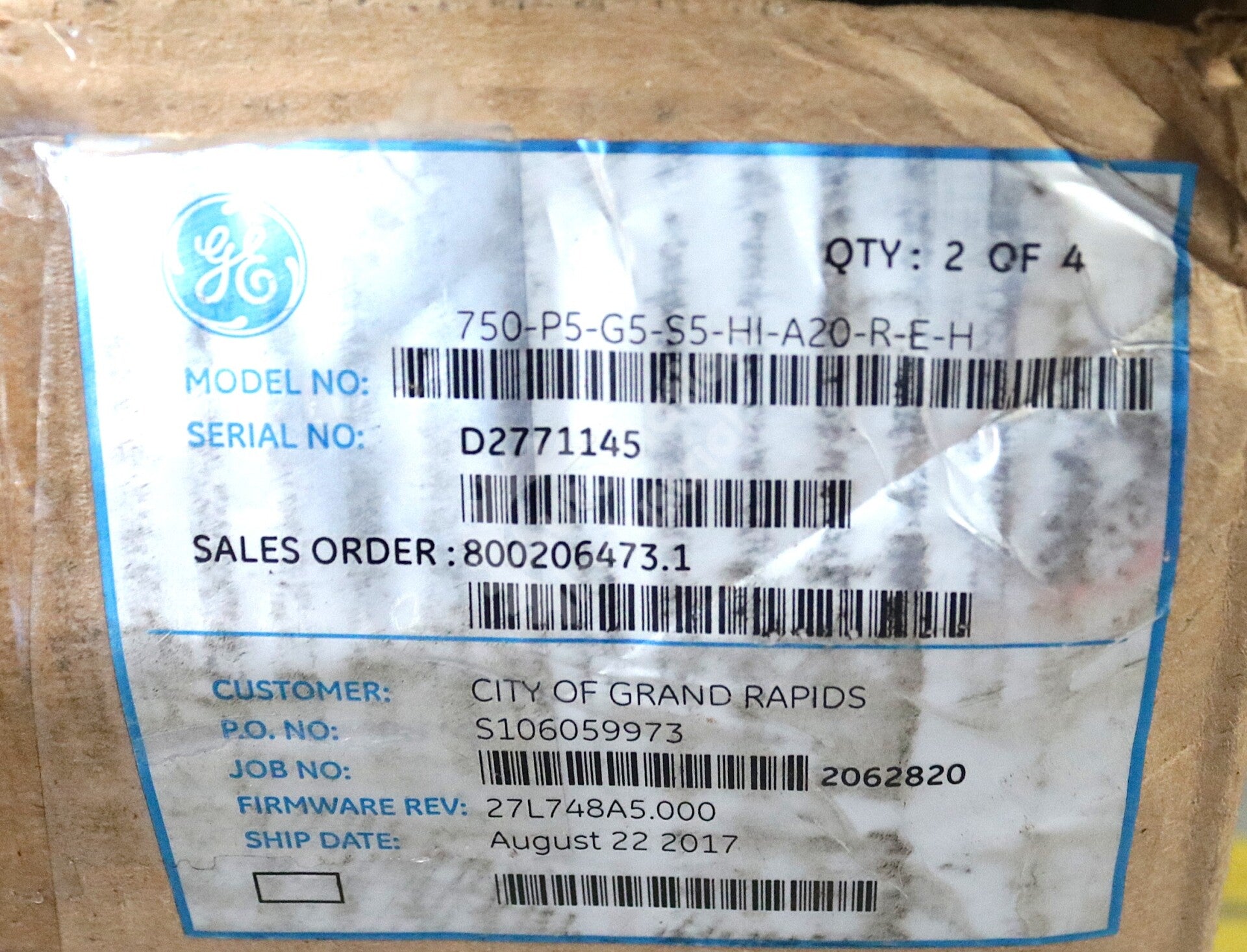 750-P5-G5-S5-HI-A20-R-E-H By GE Multilin 750 Feeder Management Relay NSFP
