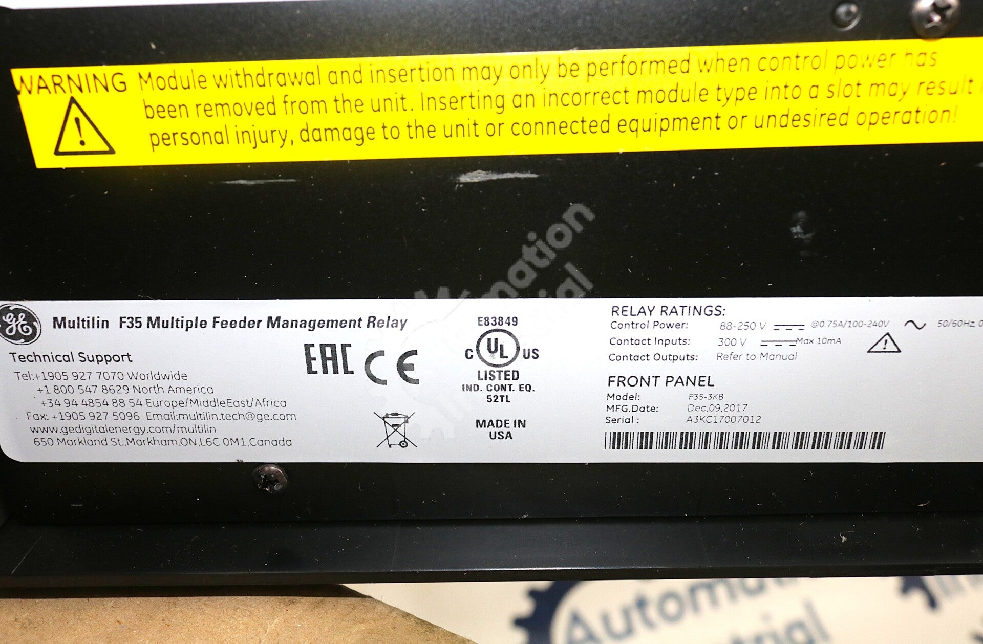 F35-3KB By GE Multilin F35 Feeder Protection System New Surplus Factory Package