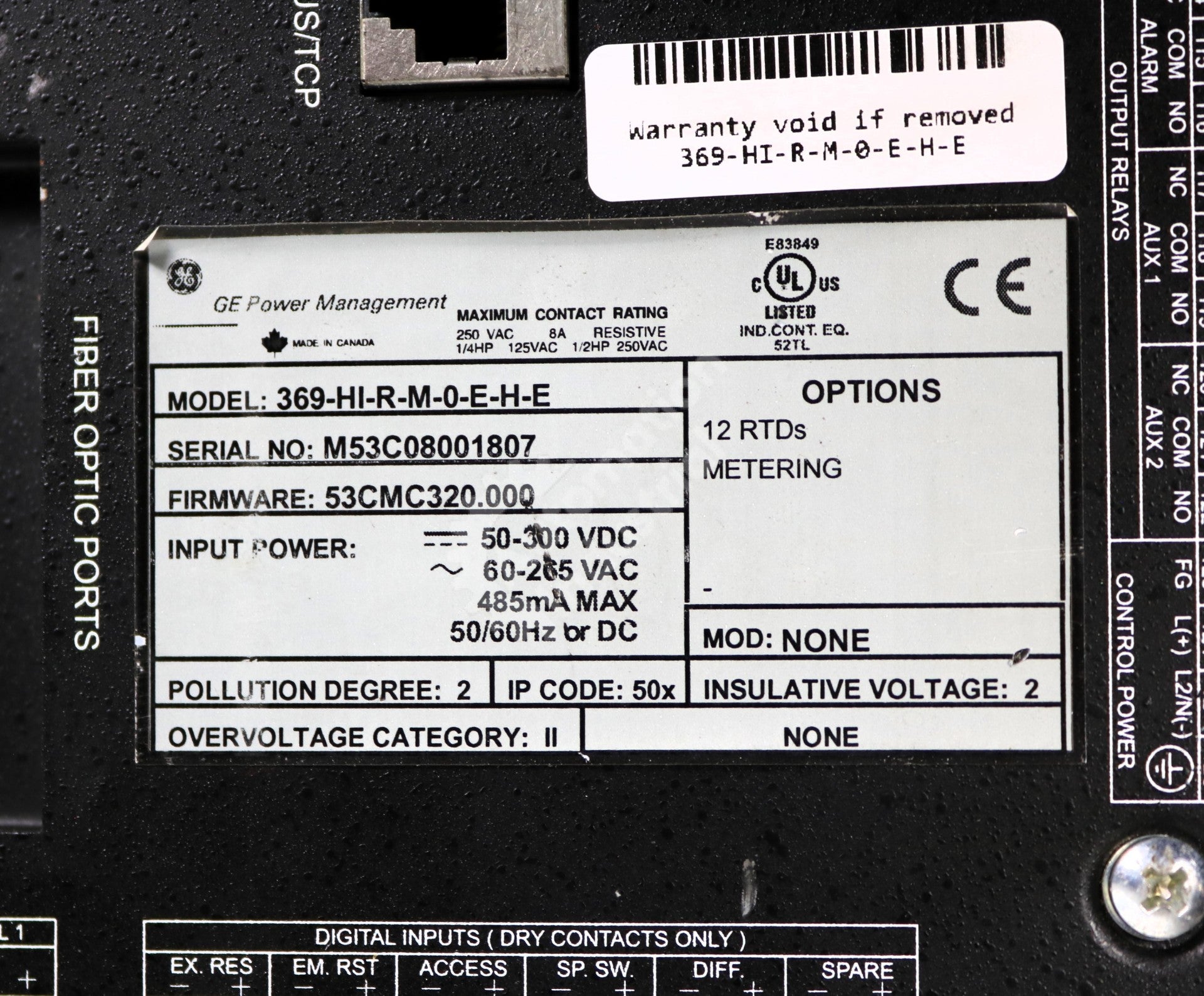 369-HI-R-M-0-E-H-E by GE Multilin Motor Management Relay 369