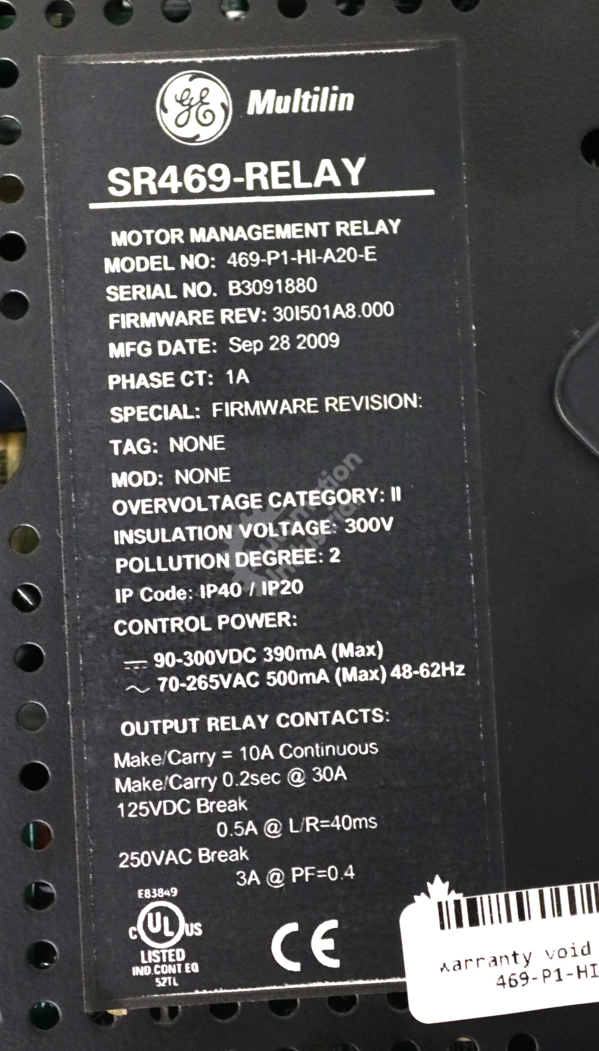 469-P1-HI-A20-E by GE Multilin Motor Management Relay 469