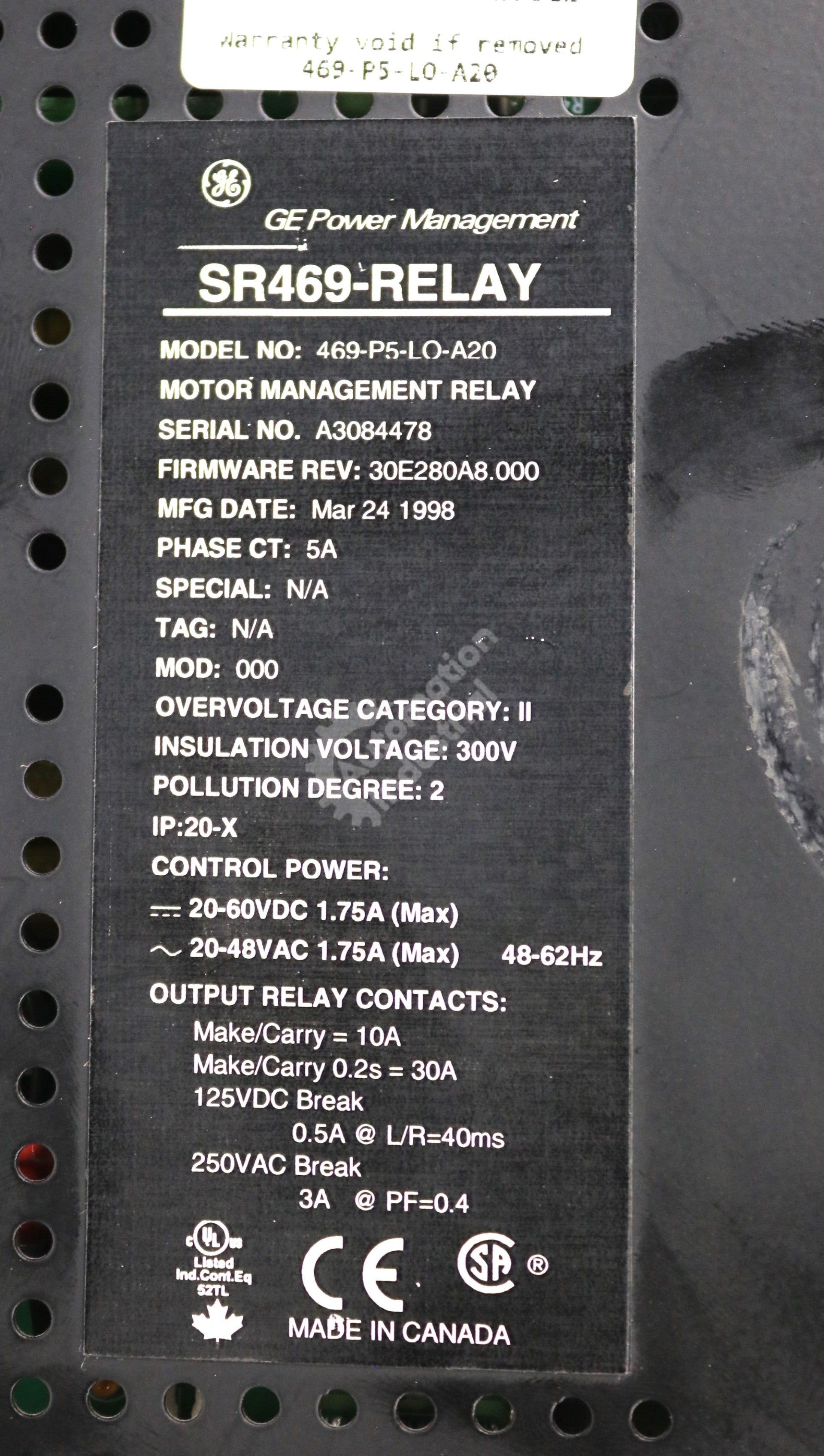 469-P5-LO-A20 by GE Multilin Motor Management Relay 469