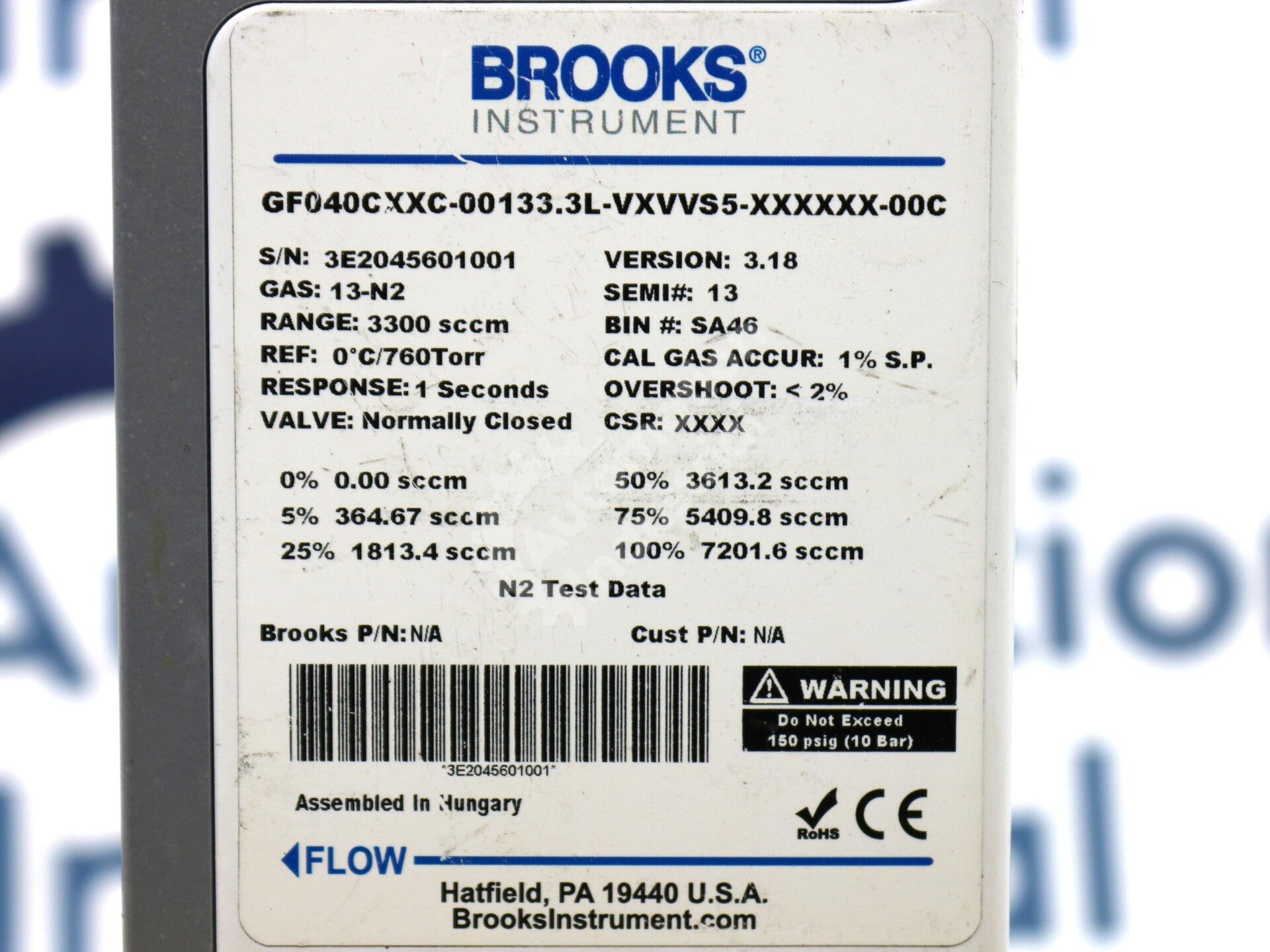 GF040CXXC-00133.3L-VXVVS5-XXXXXX-00C By Brooks 3.3SPLM Nitrogen Flow Controller