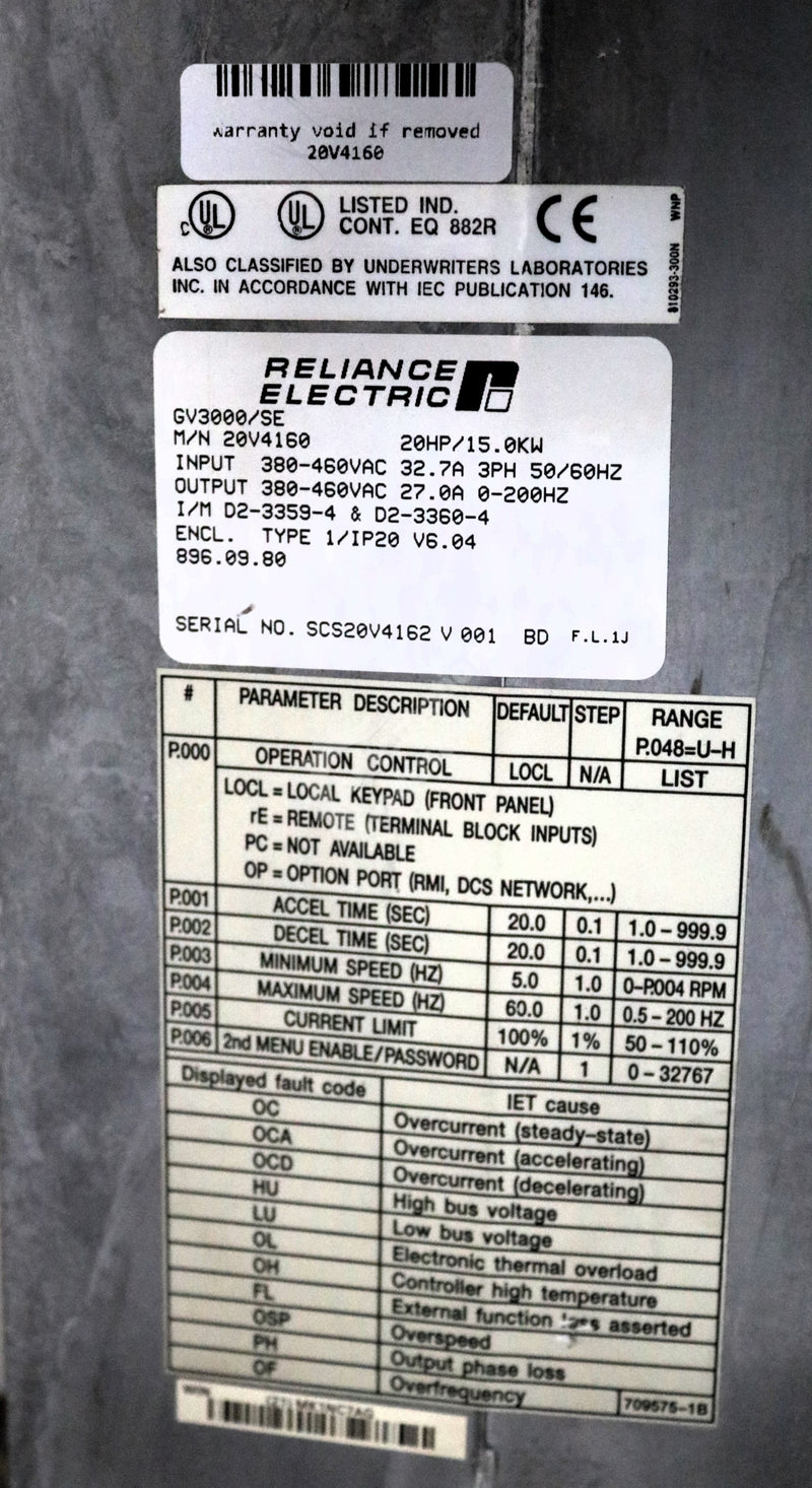 20V4160 by Reliance Electric 20 HP 460V Drive GV3000