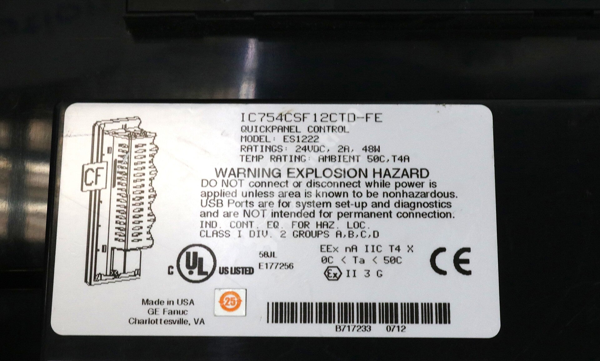 IC754CSF12CTD By General Electric ES1222 24VDC 12In Color Quick Panel Interface