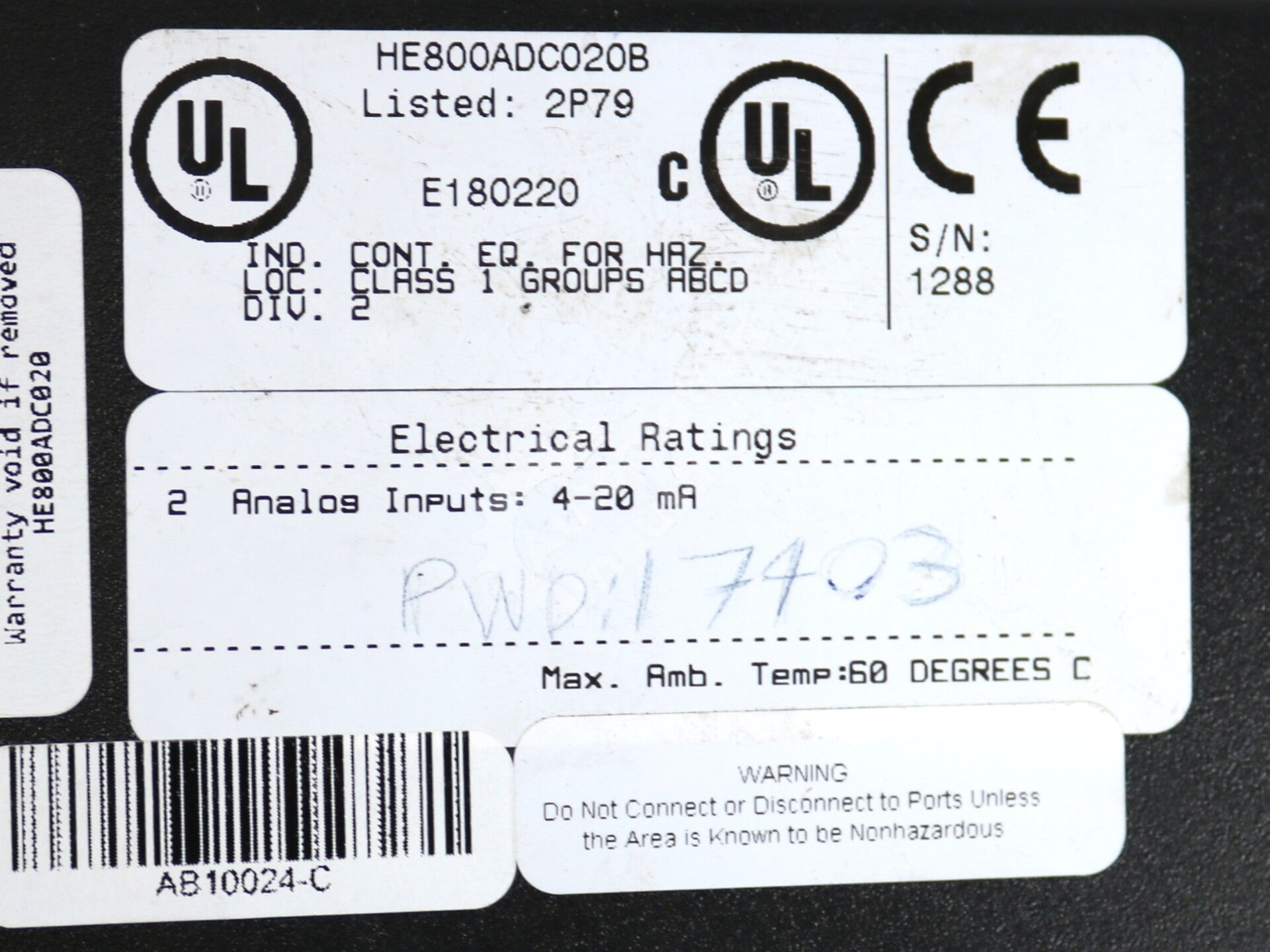 HE800ADC020 By Horner Electric HE800ADC020B 4-20MA  2-Analog Input Module