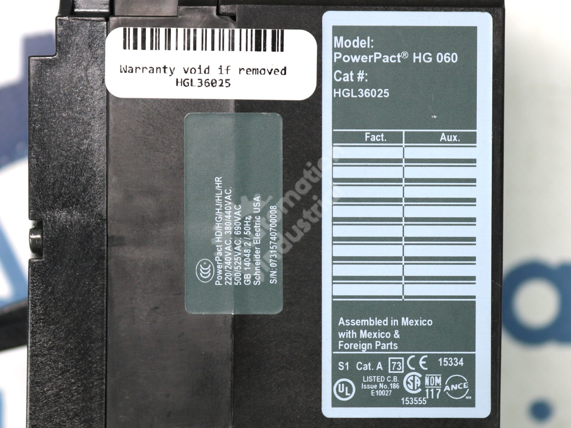 HGL36025 By Square D 3-Pole Panel Mounted 25A 600VAC Circuit Breaker