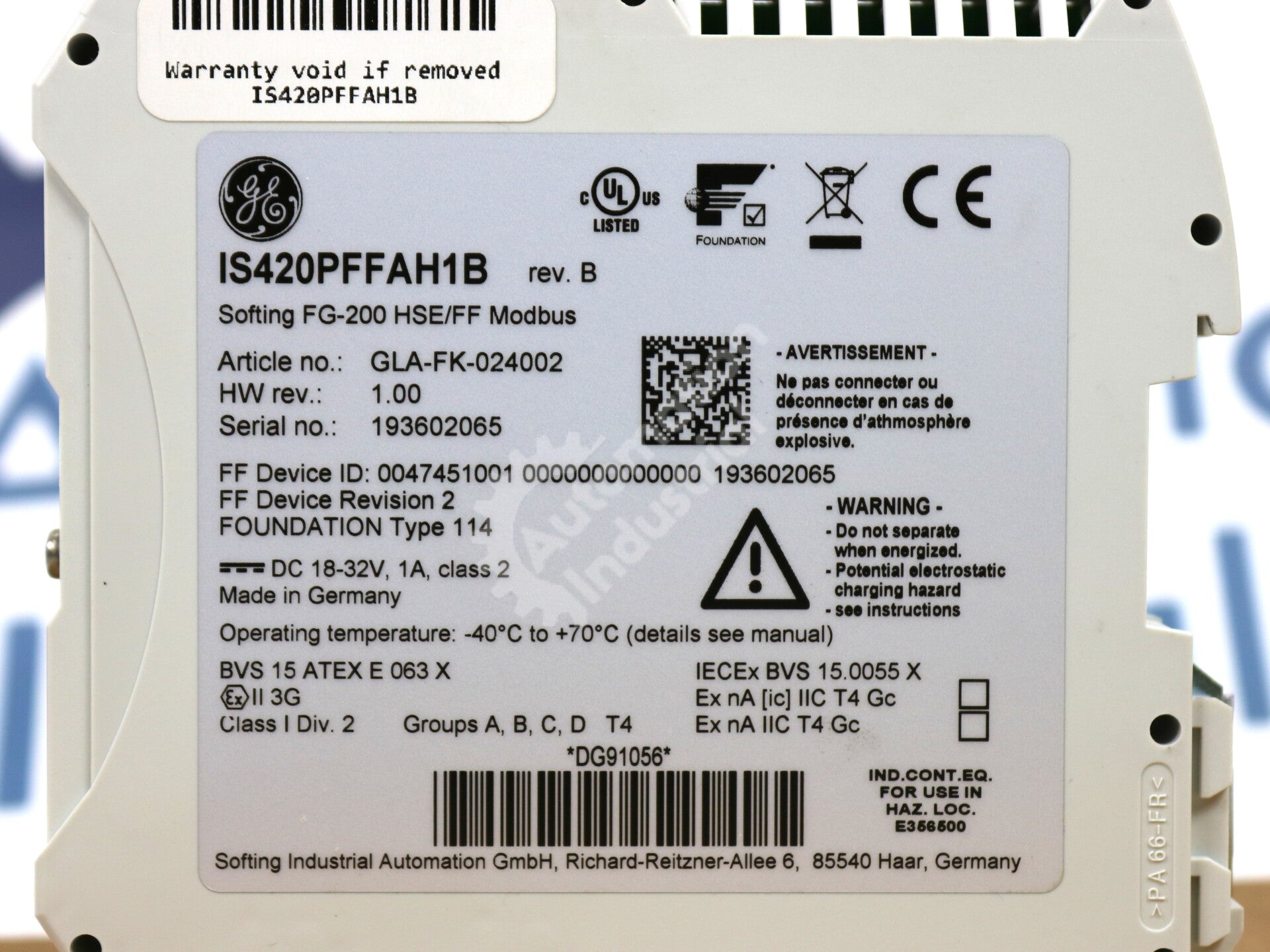 IS420PFFAH1B By General Electric Foundation FieldBus Module NSFP