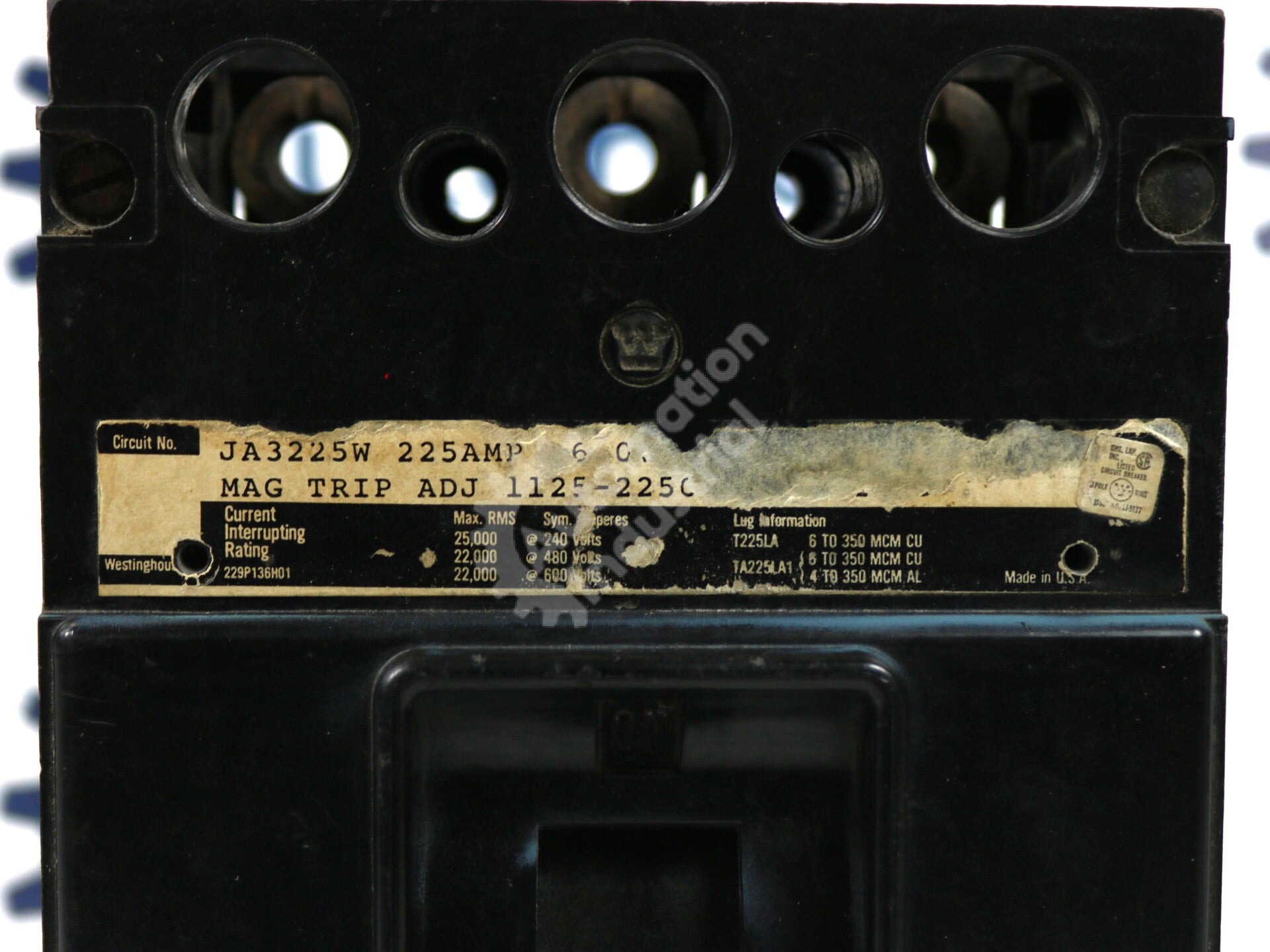JA3225W By Westinghouse 3-Pole 3-Phase 225A 600VAC Circuit Breaker