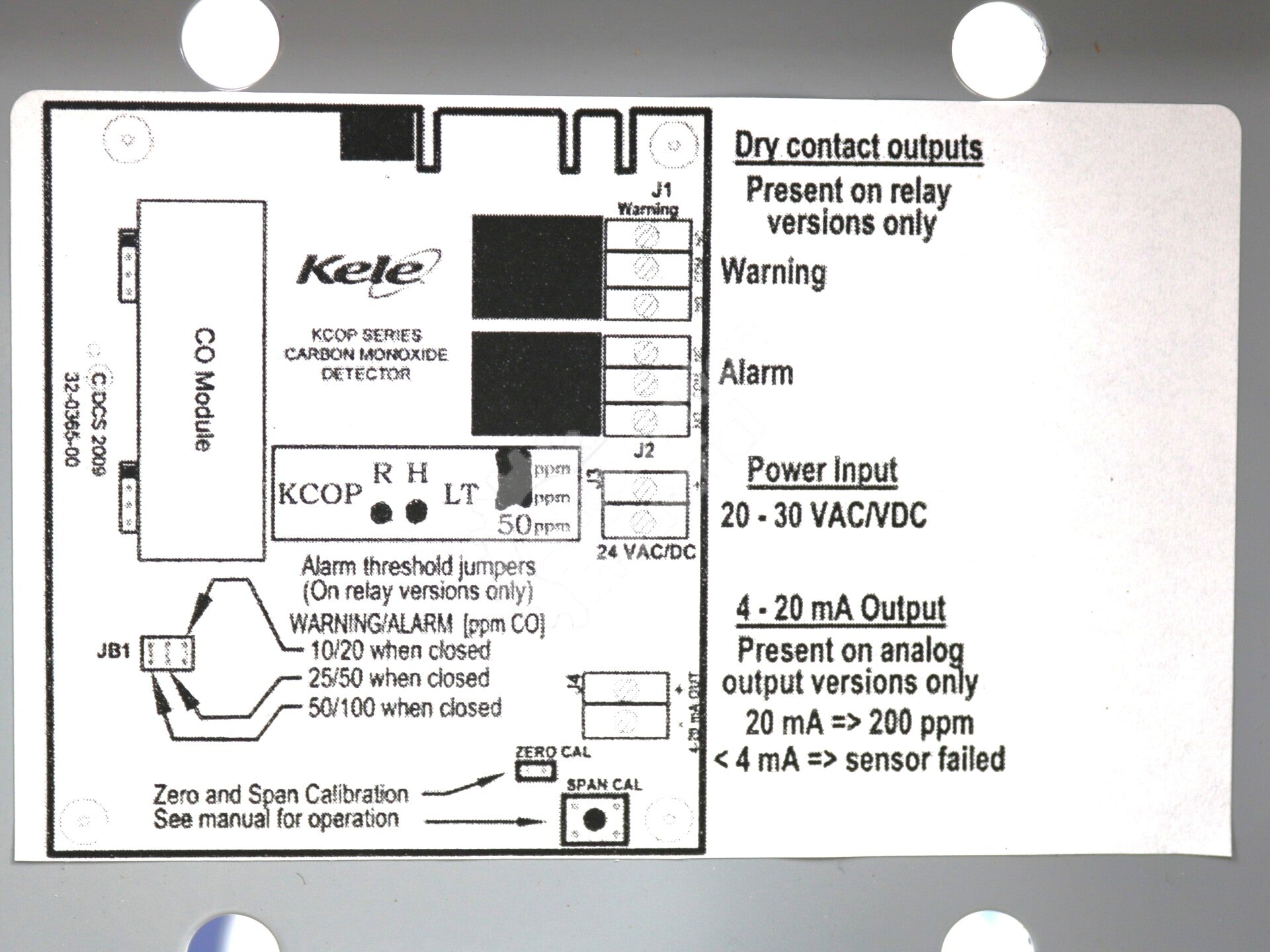KCOP-R-H-LT-50PPM By Kele Relay Output Carbon Monoxide Sensor NSFP