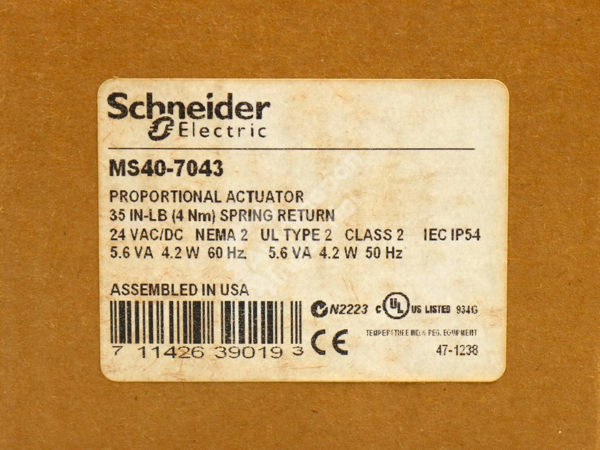 MS40-7043 By Schneider Electric 4Nm Spring Return Proportional Actuator NSFP
