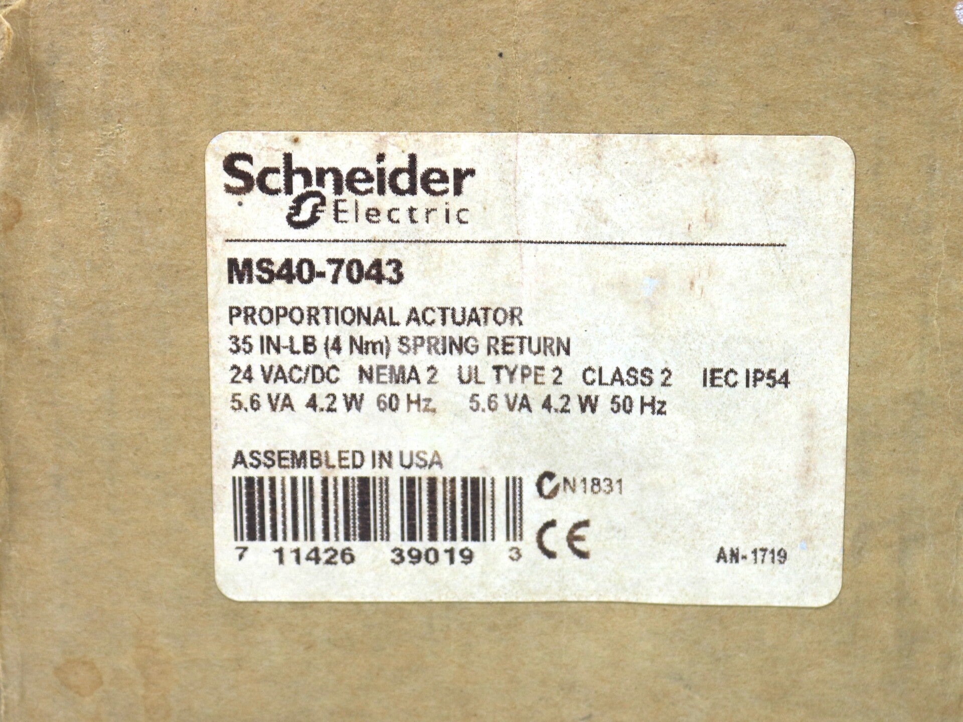 MS40-7043 By Schneider Electric 4Nm Spring Return Proportional Actuator NSFP