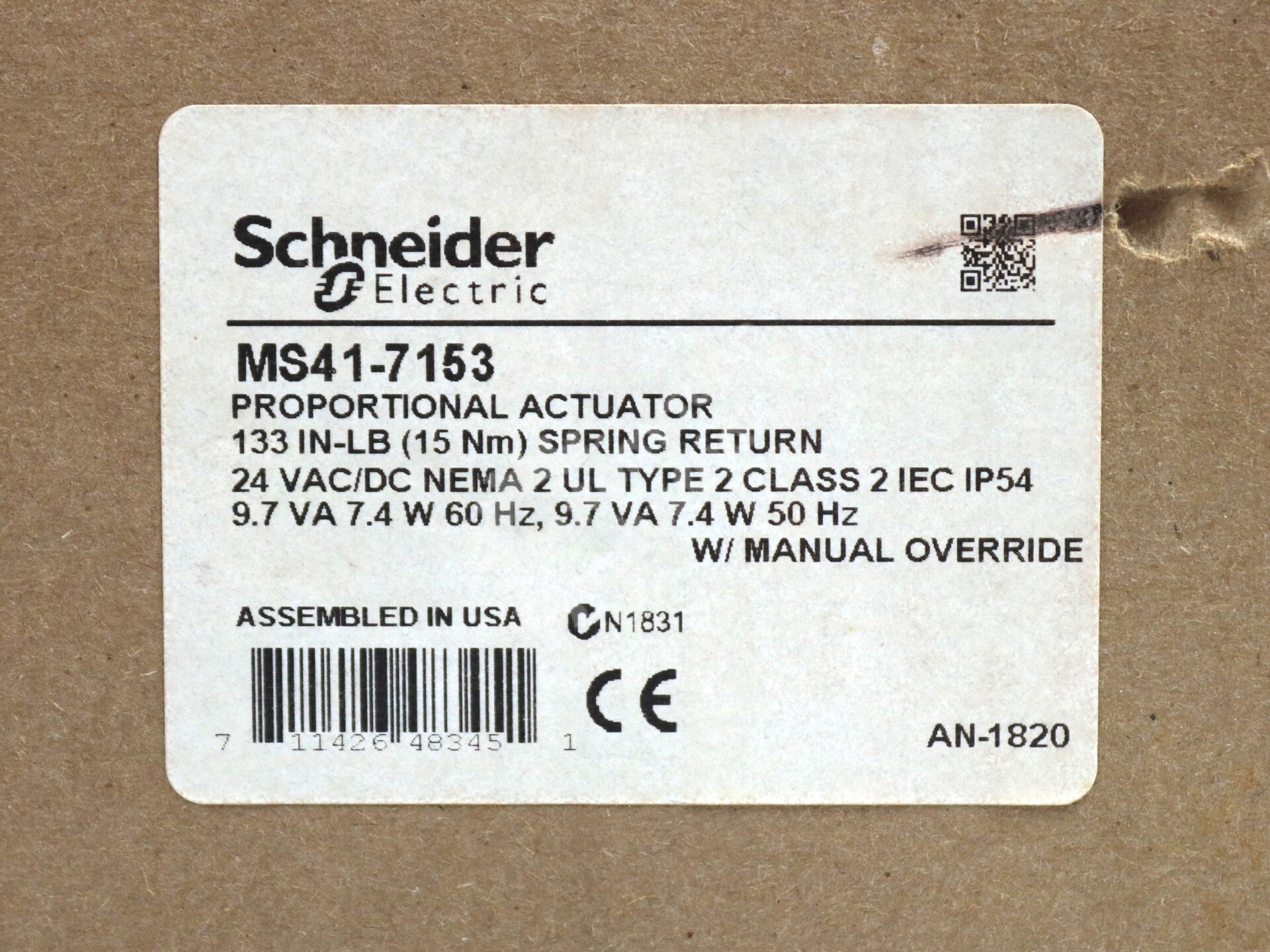 MS41-7153 By Schneider Electric 15 Nm Spring Return Proportional Actuator NSFP