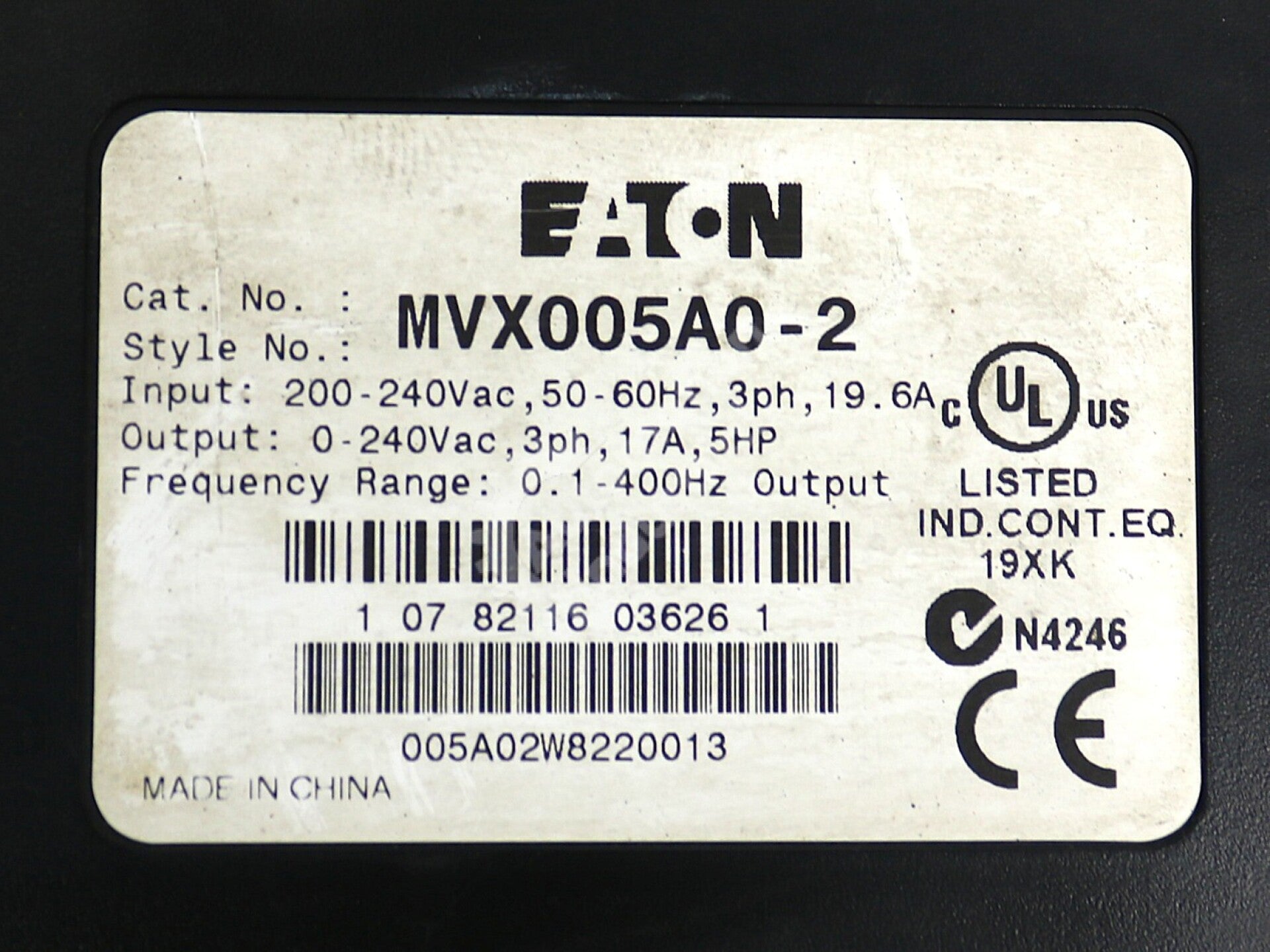 MVX005A0-2 By Eaton Corporation 200-240VAC 3-PH 5HP Variable Frequency Drive