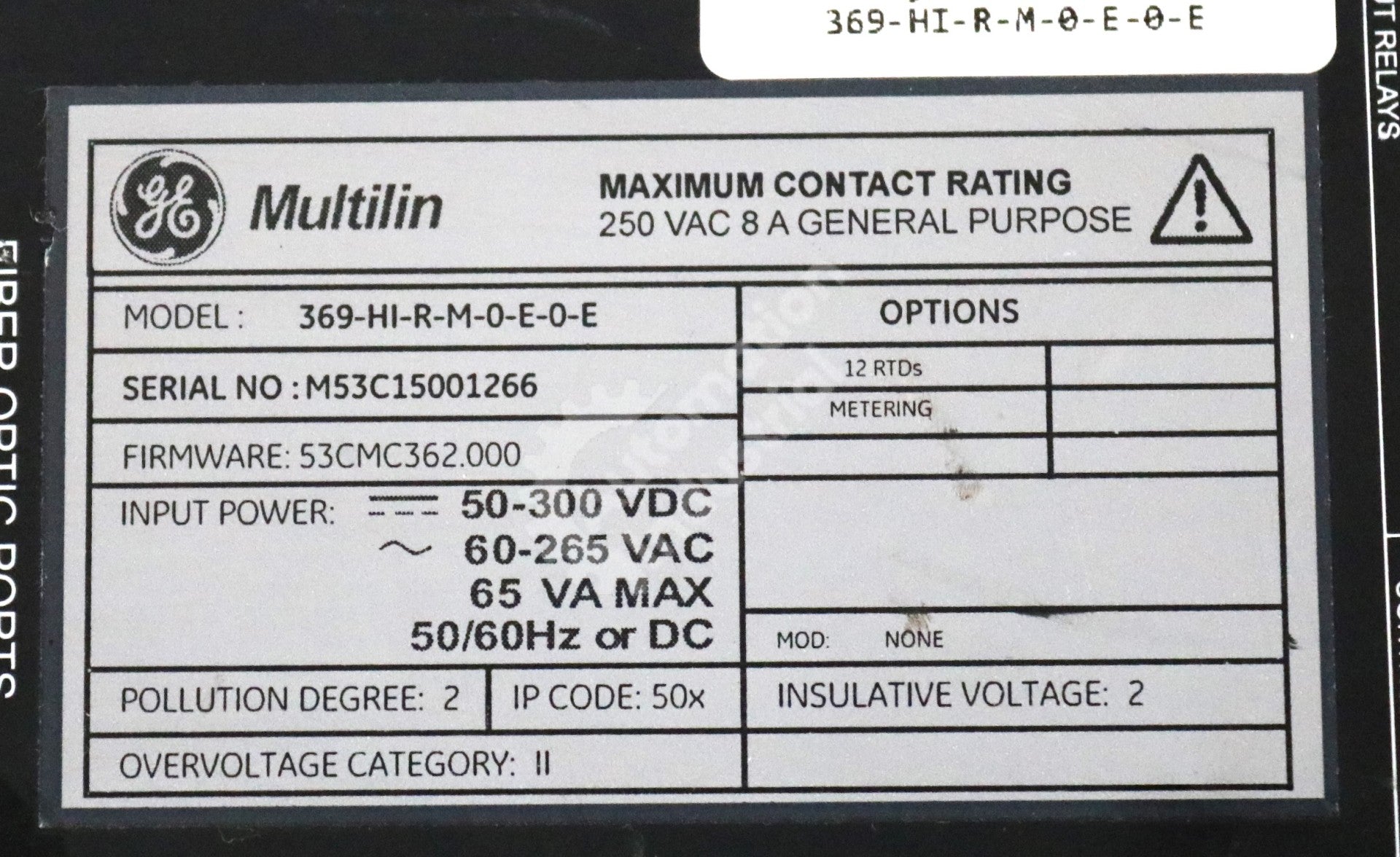 369-HI-R-M-0-E-0-E by GE Multilin Motor management Relay 369