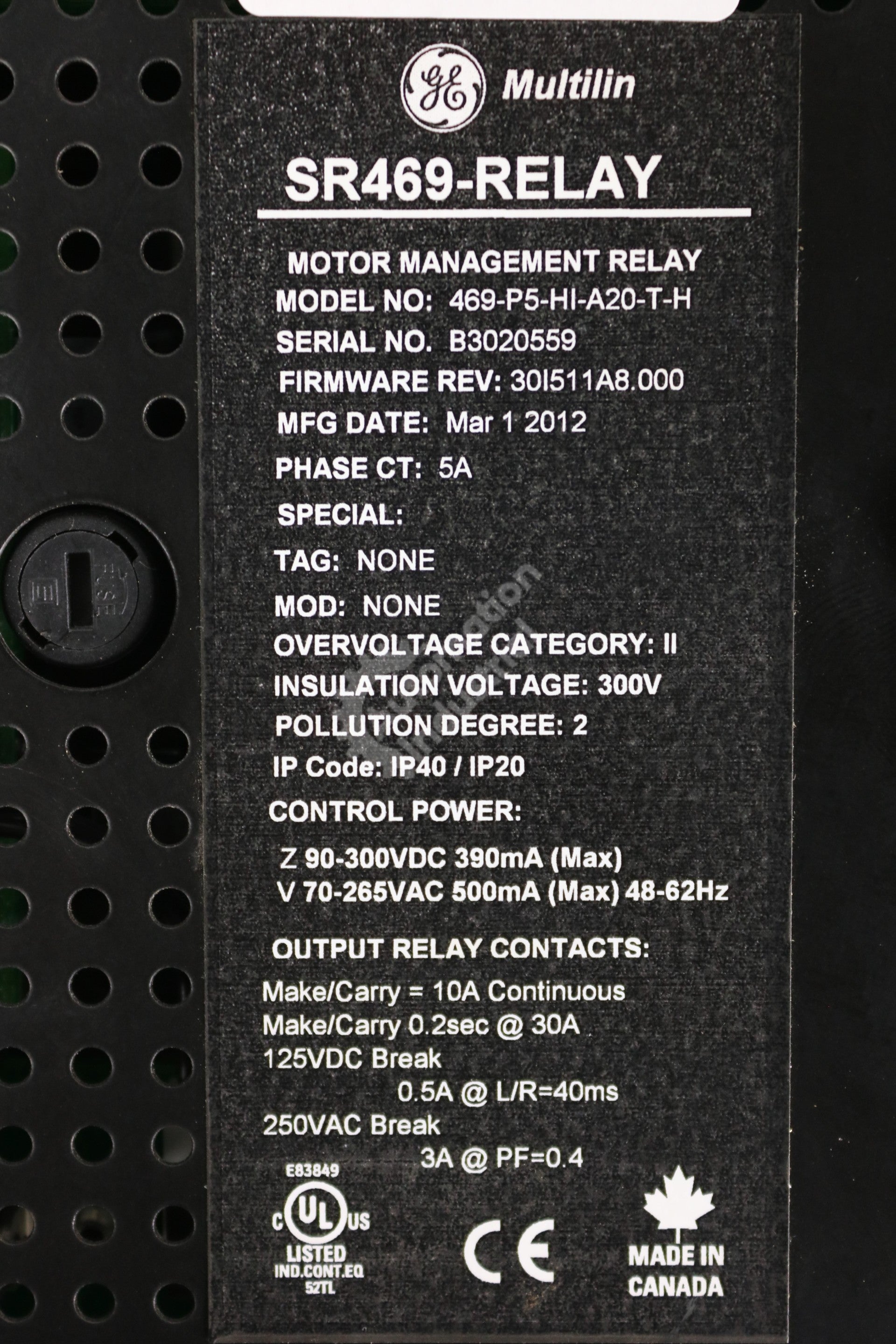 469-P5-HI-A20-T-H by GE Multilin Motor Management Relay 469