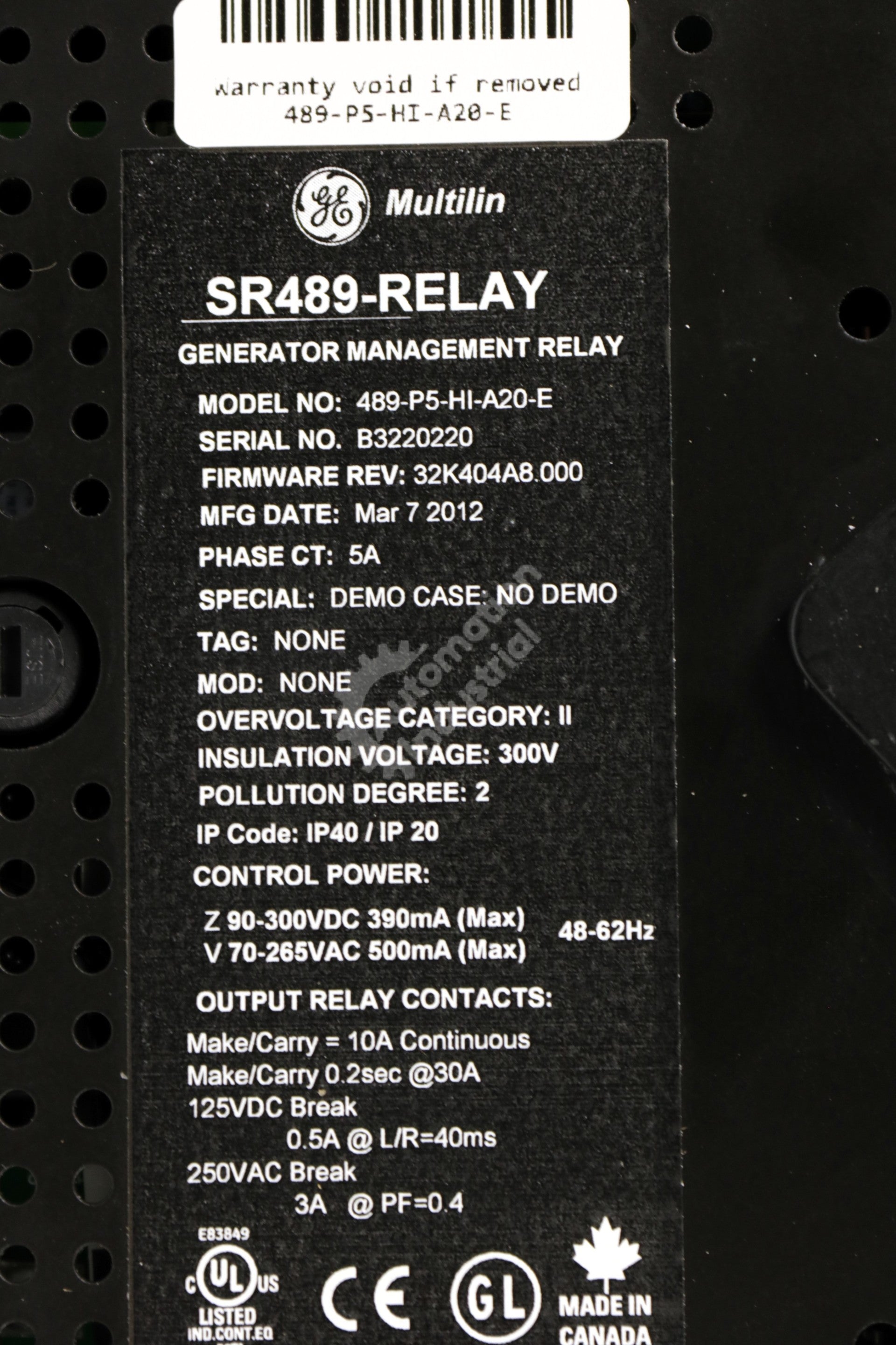 489-P5-HI-A20-E by GE Multilin Generator Management Relay 489