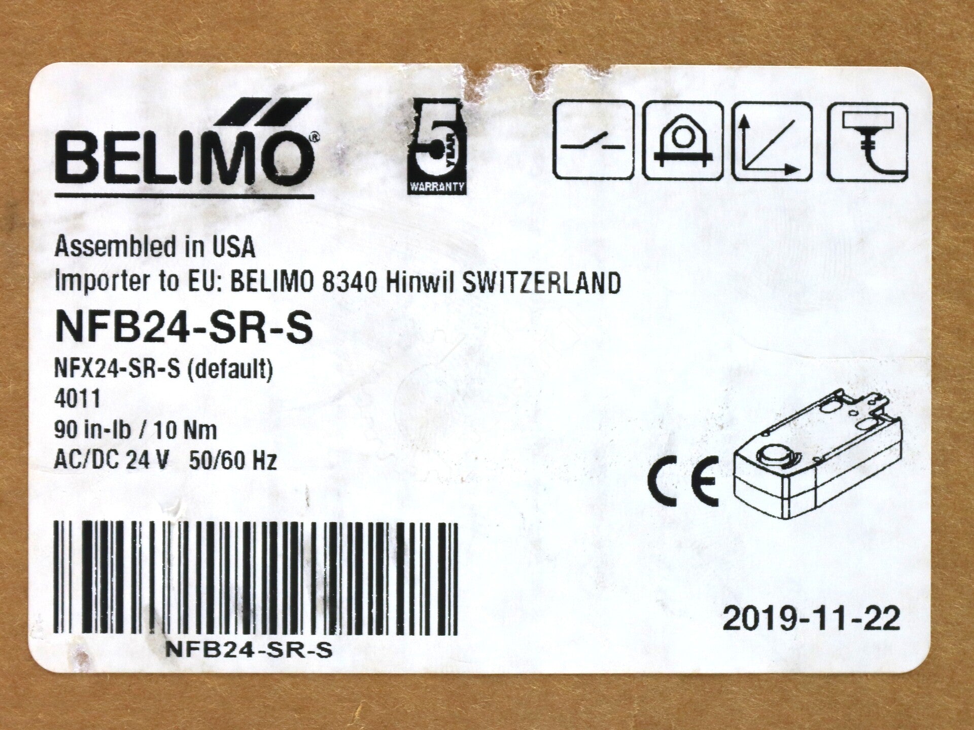 NFB24-SR-S By Belimo 10Nm Basic Fail-Safe Modulating Damper Actuator NSFP