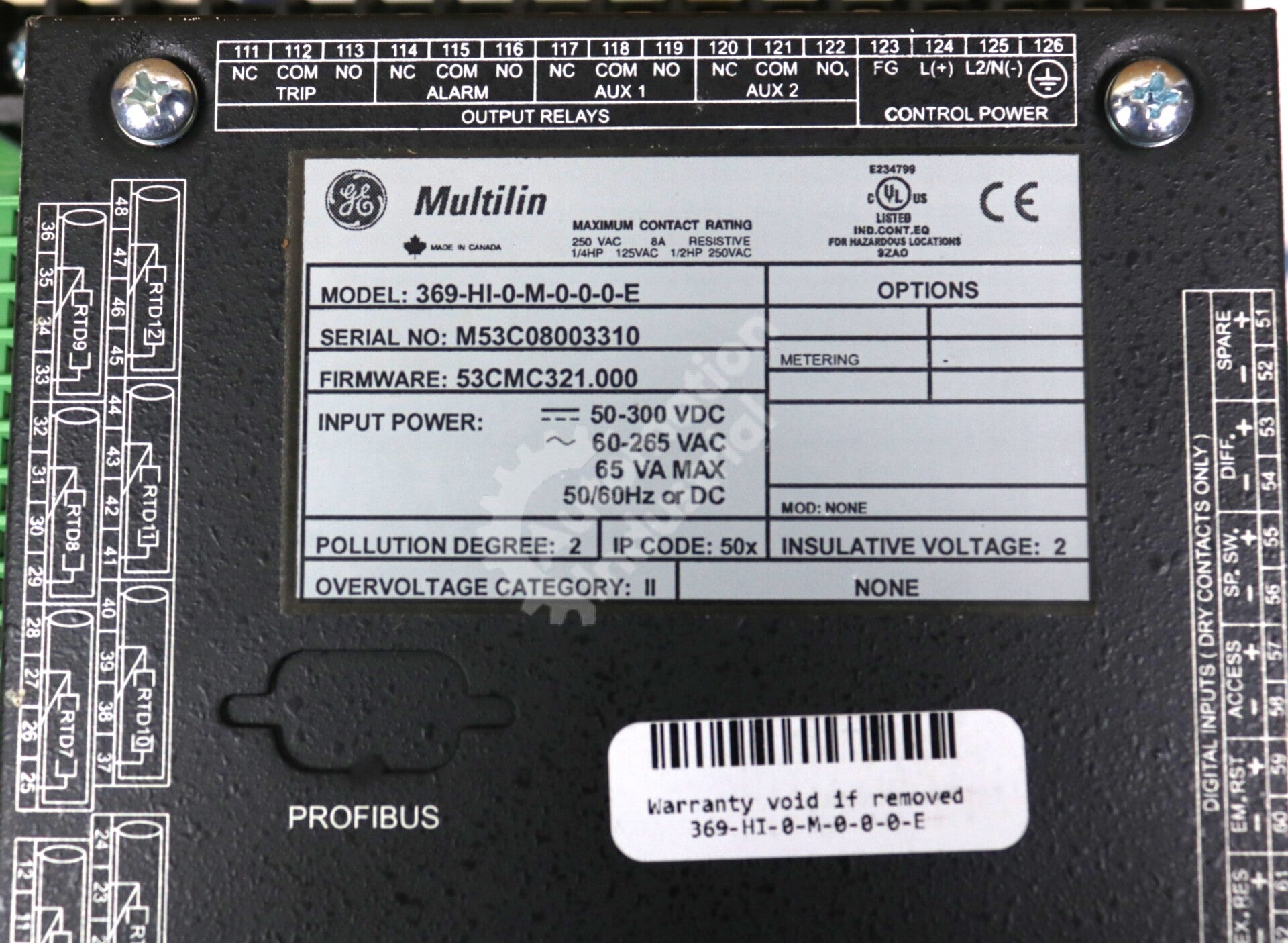 369-HI-0-M-0-0-0-E By GE Multiin 369 Motor Protection Relay NSFP