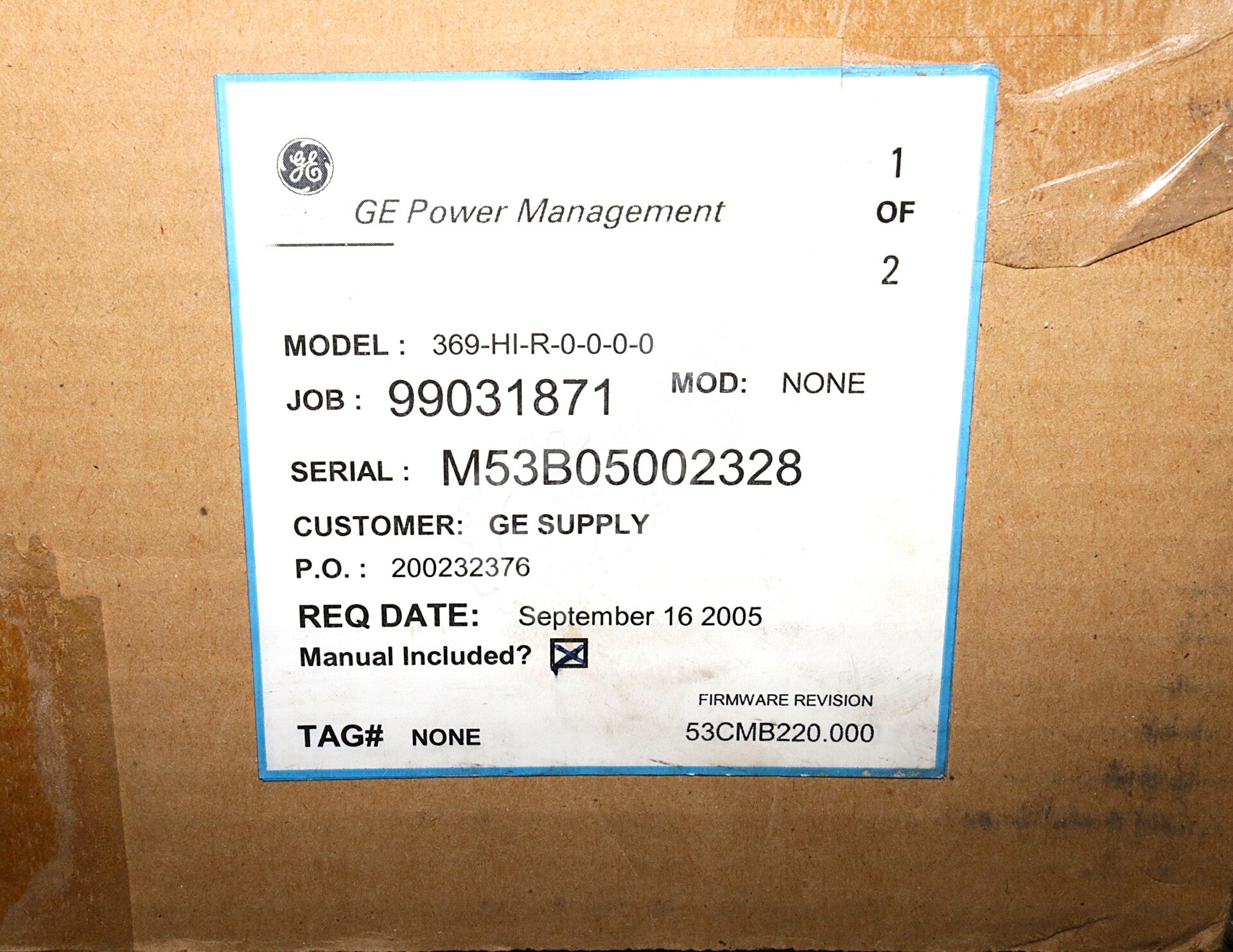 369-HI-R-0-0-0-0 By GE Multilin 50-300VDC 369 Motor Management Relay NSFP