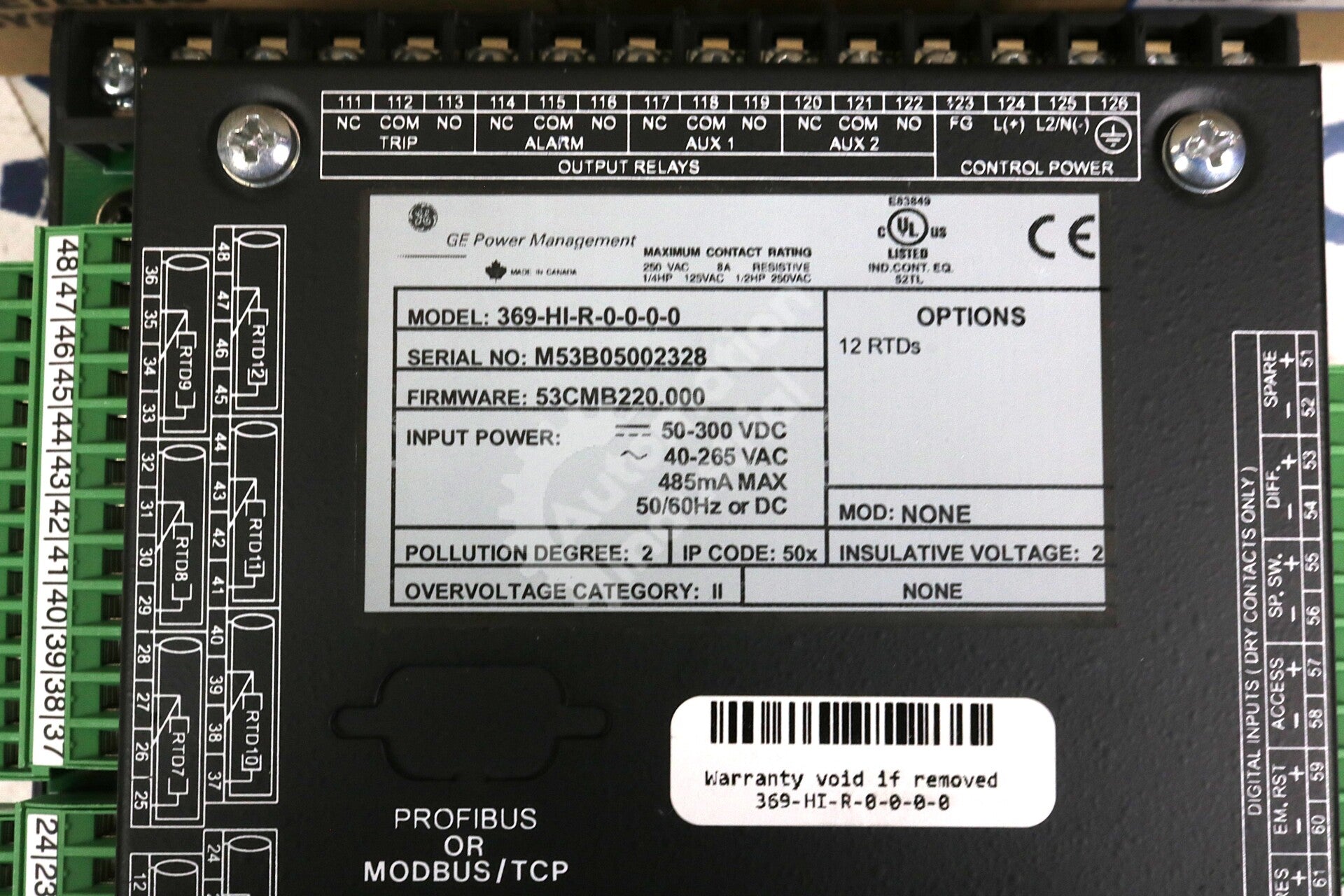 369-HI-R-0-0-0-0 By GE Multilin 50-300VDC 369 Motor Management Relay NSFP