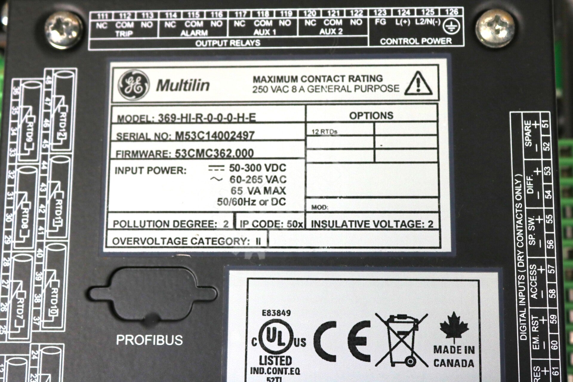 369-HI-R-0-0-0-H-E By GE Multilin 369 Motor Management Relay NSFP