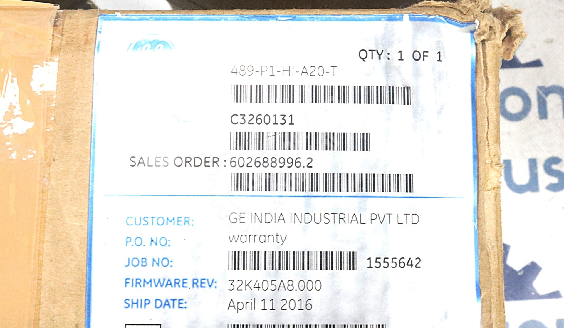 489-P1-HI-A20-T By GE Multilin 1A Phase CT w Ethernet Generator Mgmt Relay NSFP