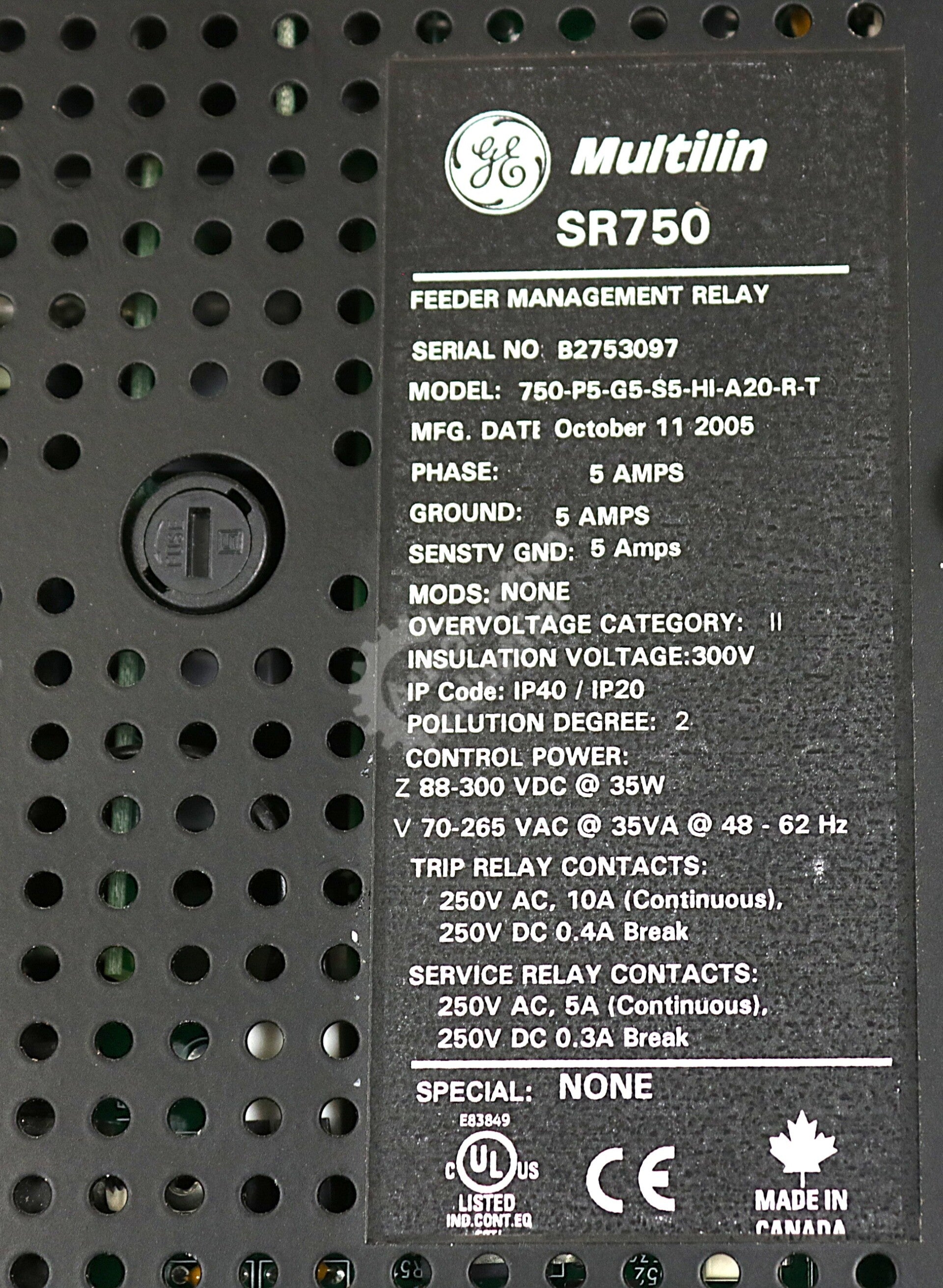 750-P5-G5-S5-HI-A20-R-T By GE Multilin 750 Feeder Management Relay NSFP