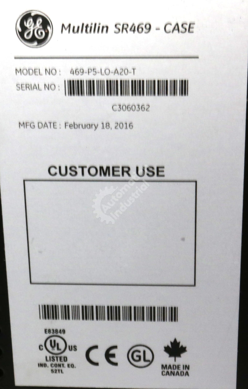 469-P5-LO-A20-T By GE Multiin Motor Management Relay SR469 NSFP