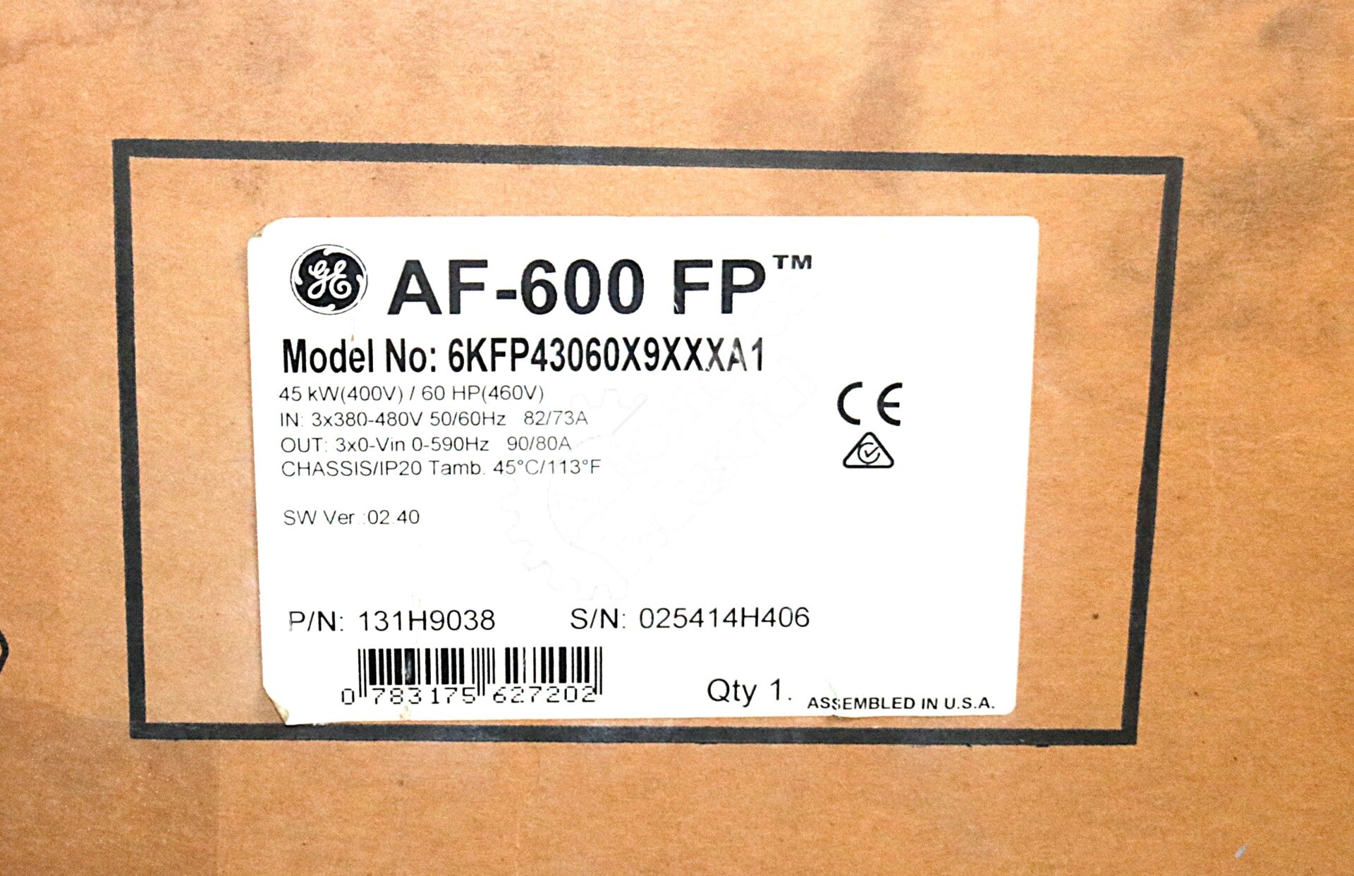 6KFP43060X9XXXA1 By General Electric 60HP 380–480VAC 3PH Fan & Pump Drive NSFP